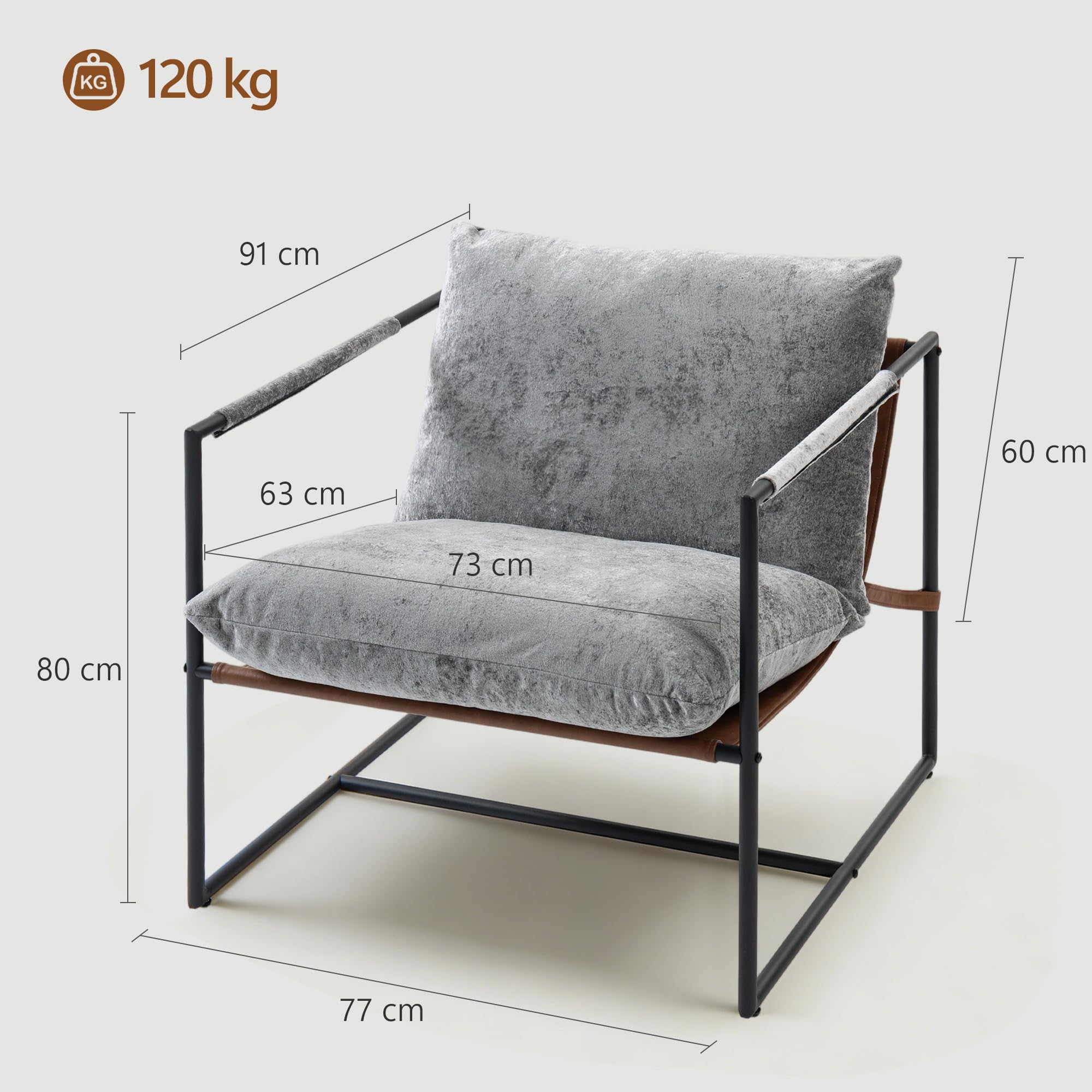 HOMCOM Fauteuil Salon, Fauteuil d'Appoint Rembourré en Tissu Bouclette avec Large Assise et Structure en Acier, Chaise de Salon, Chambre, Coin Lecture, Gris Clair