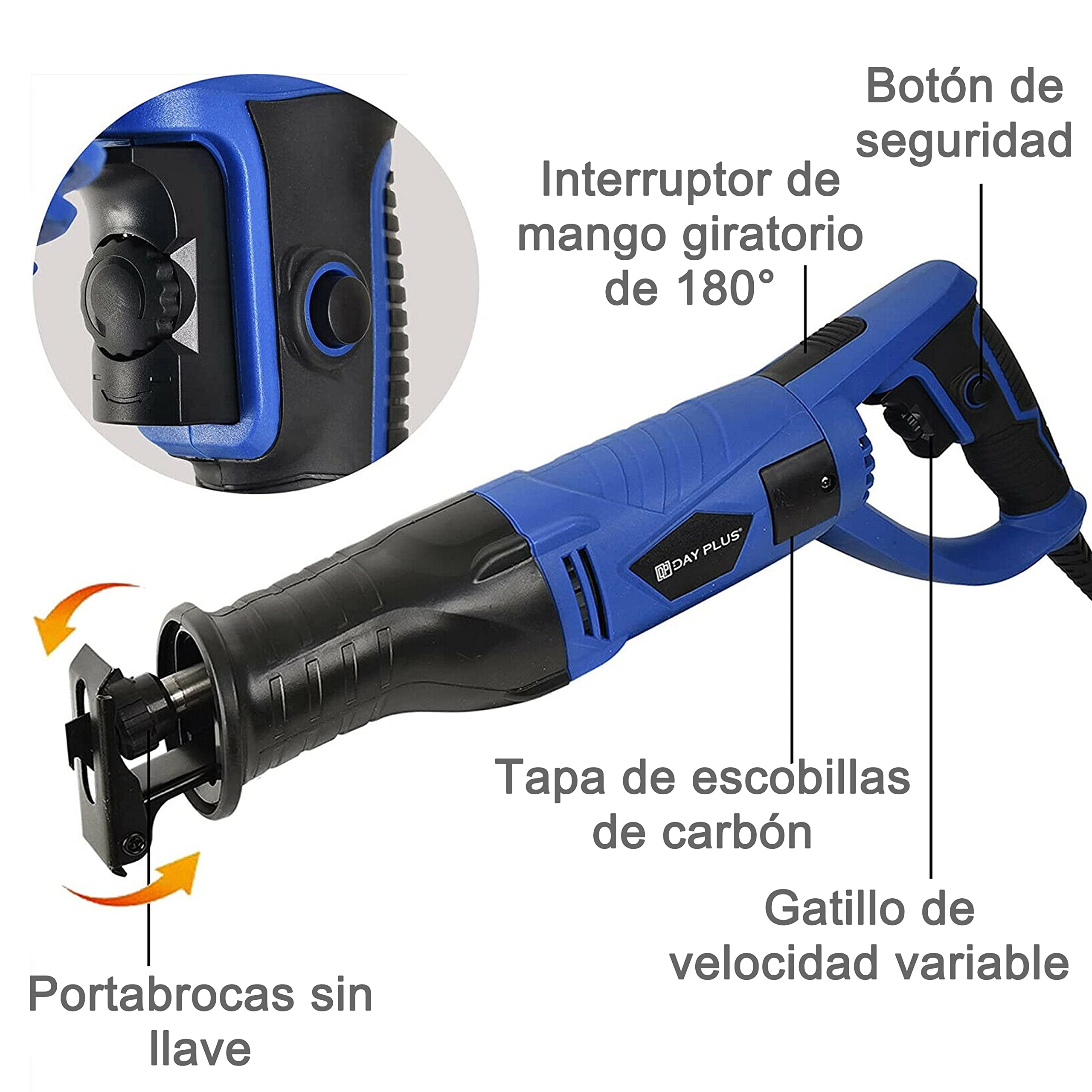 Sierra Sable 750W Sierra Alternativa 230V con 2700SPM, Profundidad de Corte:150mm (Madera), 5mm (Metal), Carrera de Corte de 20 mm Sierra Sable Electrica con 3 Hojas, Cambio de Hojas sin Herramienta