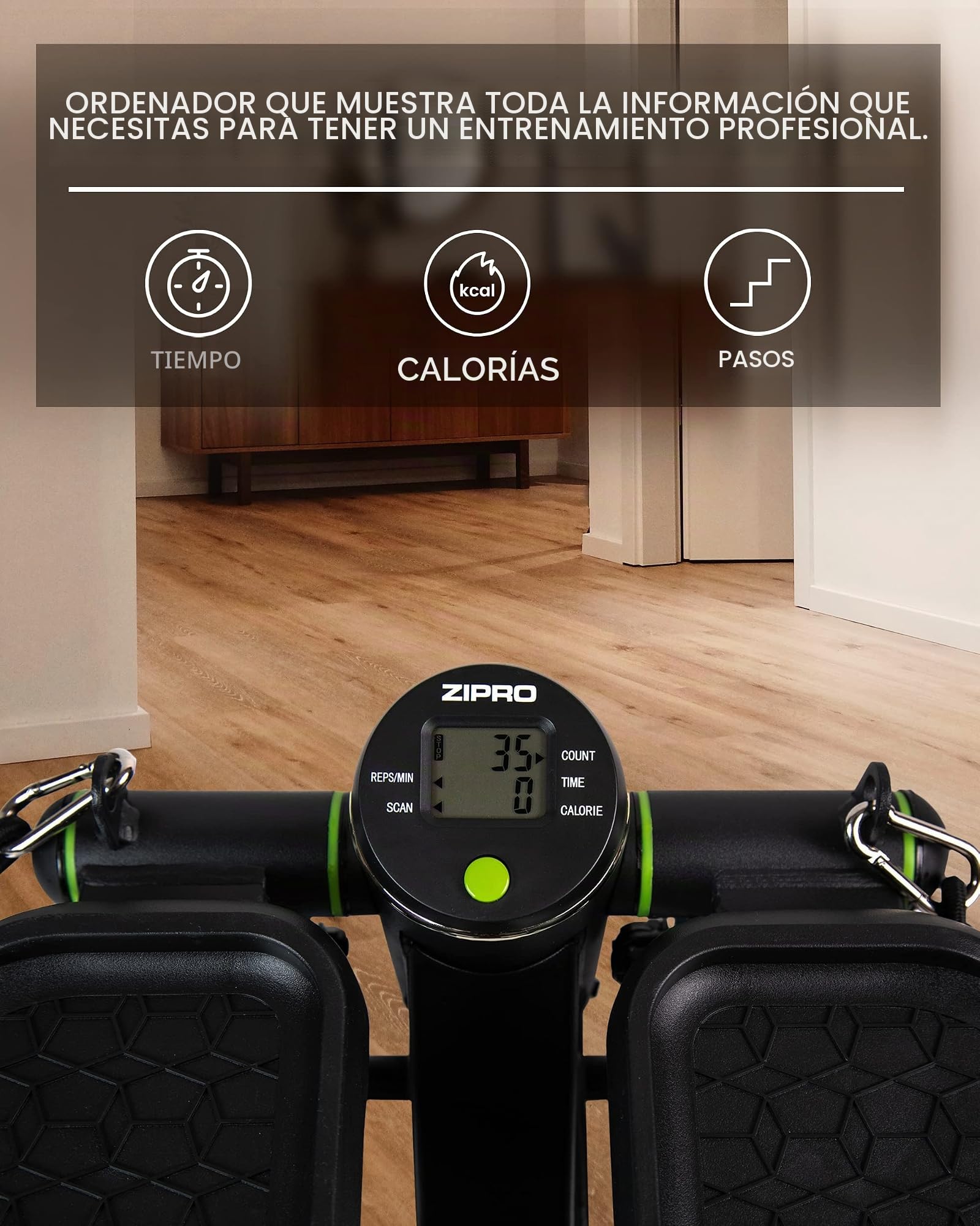 Zipro Roam Stepper - Mini máquina de Fitness (Incluye Ordenador de Entrenamiento LCD, Muchas Funciones, para Entrenamiento en casa, swingstepper para piernas y glúteos, Resistente al Desgaste, Negro
