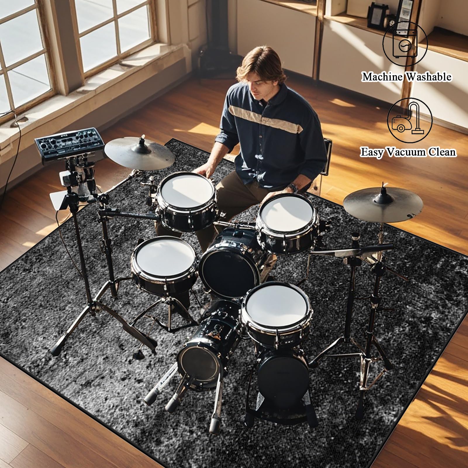 Dywanik bębnowy, antypoślizgowy dźwiękoszczelny dywan, profesjonalny bęben, elektroniczny dywanik bębnowy do akustycznego werbla Snare Drum i innych instrumentów muzycznych 120 x 100 cm