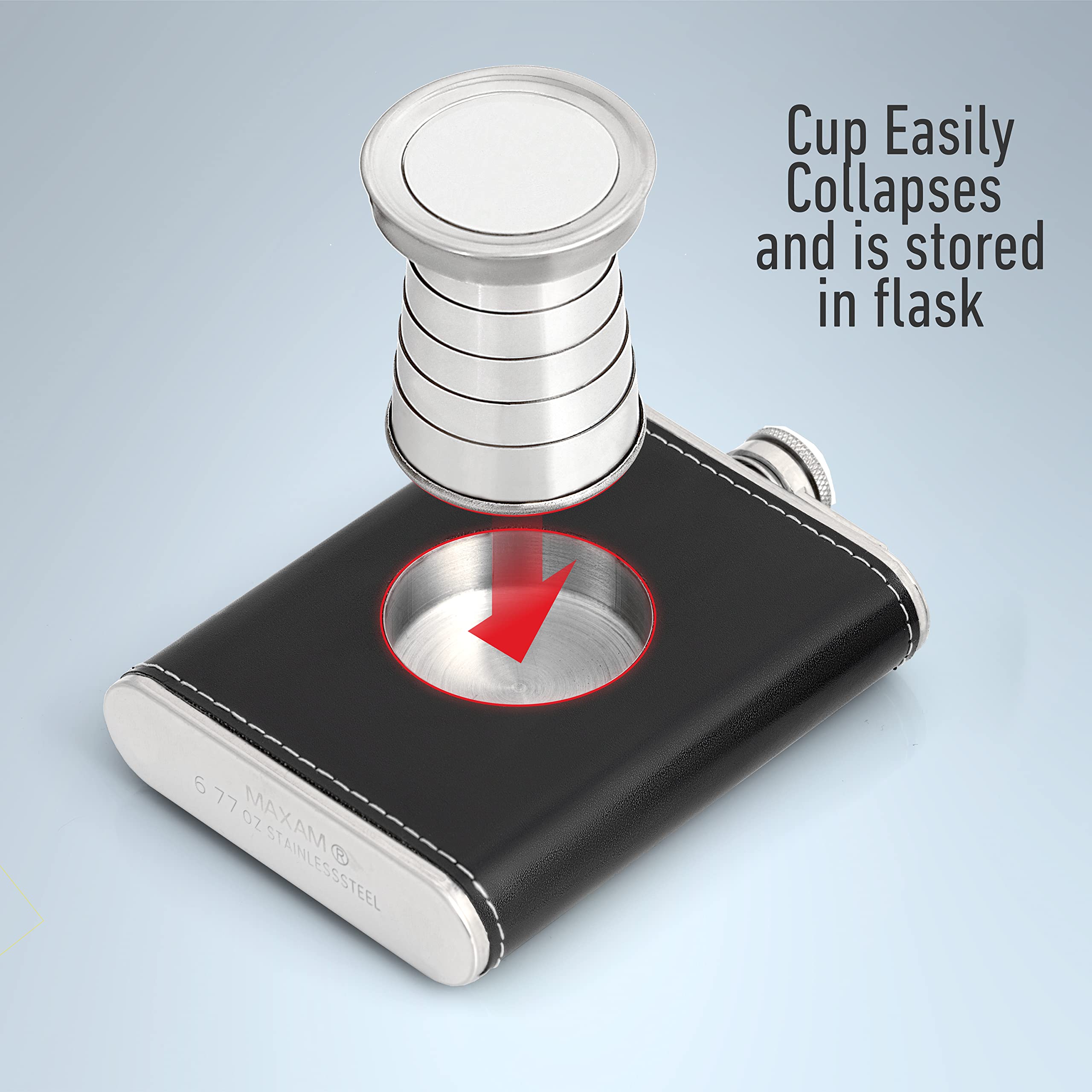 Maxam 6.8oz Stainless Steel Flask with Built-In Cup - KTFLKCUP by Maxam