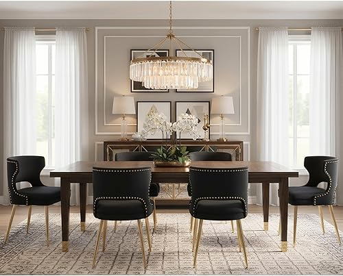 Miniatura 18 de Juego de 4 sillas de comedor de terciopelo beige con patas doradas, juego de 4 sillas de comedor modernas de mediados de siglo con respaldo de