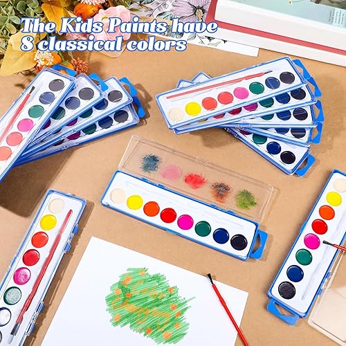 Miniatura 10 de Juego de 48 pinturas de acuarela a granel, pintura de acuarela lavable, 8 colores, juego de acuarela de viaje con pinceles para niños y adultos,