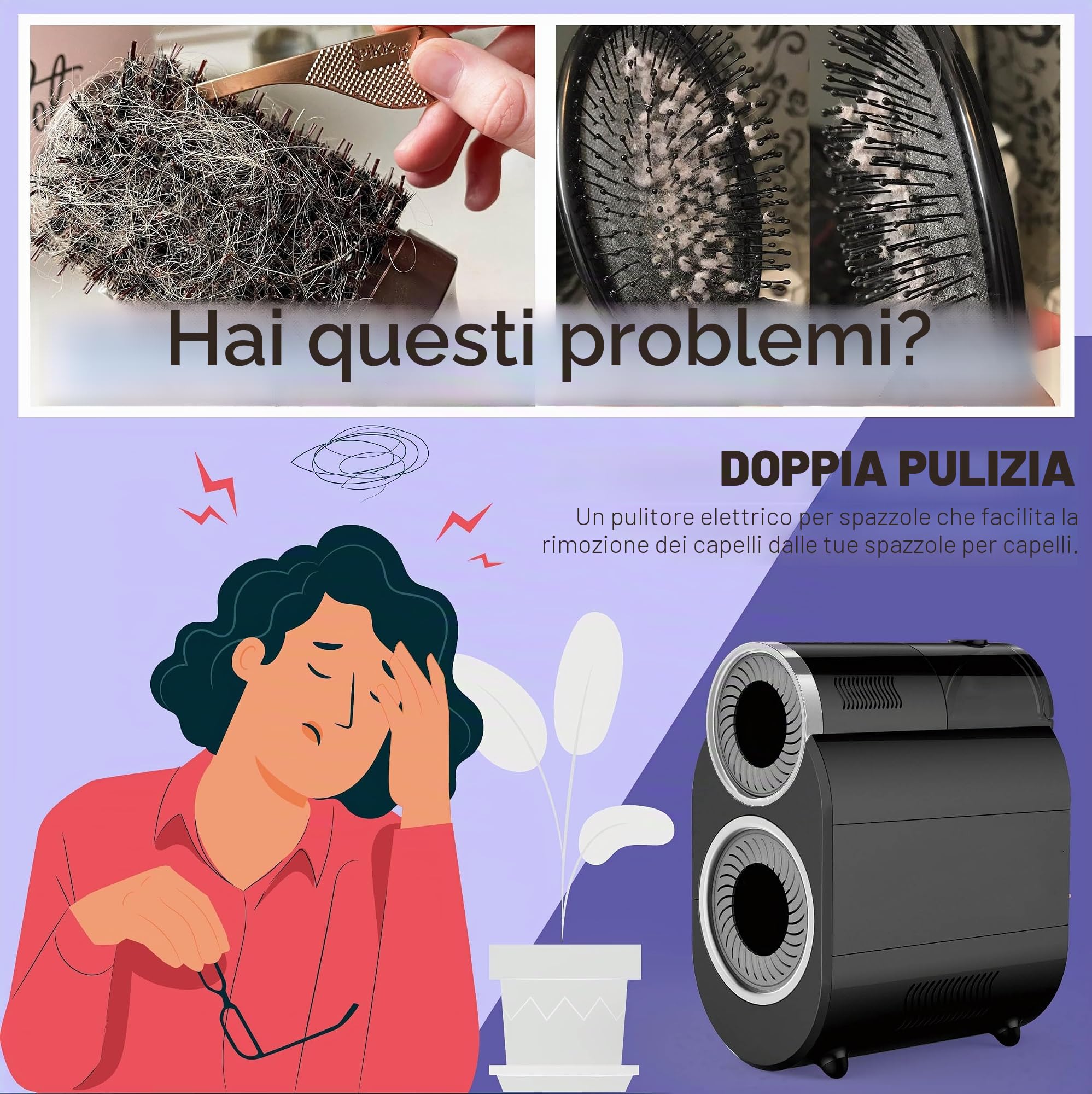 Spazzola professionale automatica per la pulizia dei capelli, spazzola rotonda elettrica veloce, rimuove la polvere dei capelli, uso domestico e salone