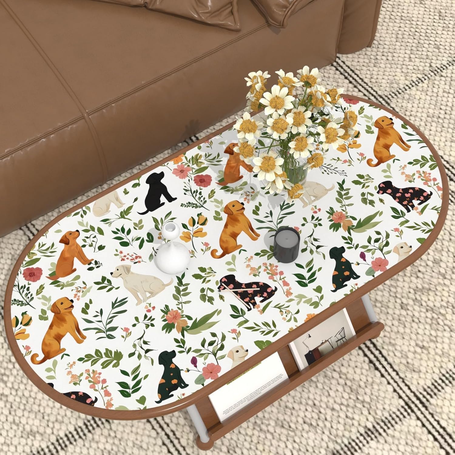 Patchwork Dog Floral Wallpaper Peel and Stick 17.4" x 393" Animals Contact Paper Modern Puppy Self Adhesive Covering for Bedroom Cabinet Bathroom Home Decor