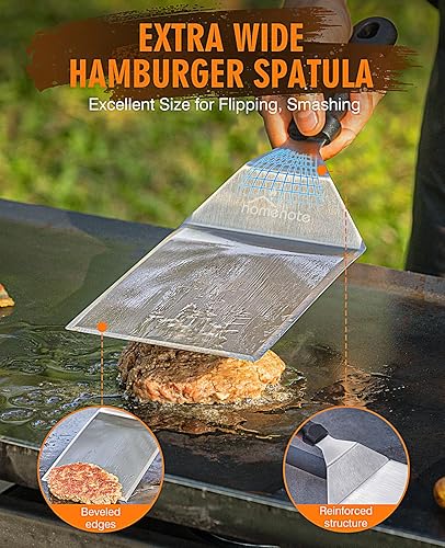 Miniatura 2 de HOMENOTE Espátula para hamburguesas, espátula de hamburguesa extra ancha, espátula profesional para hamburguesas para plancha plana, parrilla de