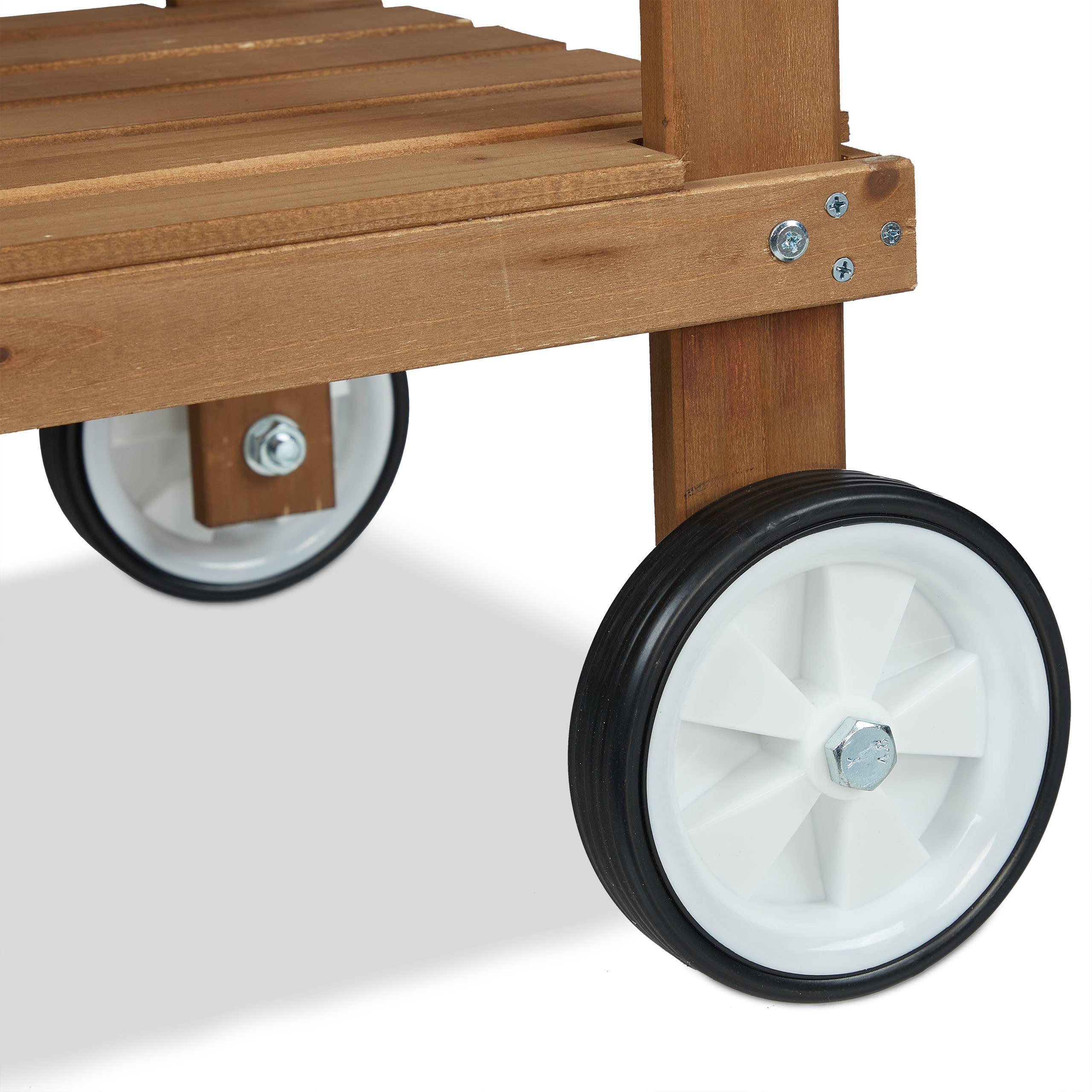Relaxdays Pflanztisch mit Rollen, Wanne & Schublade, Holz, Kunststoff, HBT: 120 x 97 x 49 cm, Garten Arbeitstisch, braun