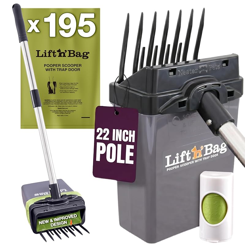 Pá Coletora para Fezes de Cães Neater Pet Brands Lift N' Bag com Haste de 55,88 cm, 195 Sacos