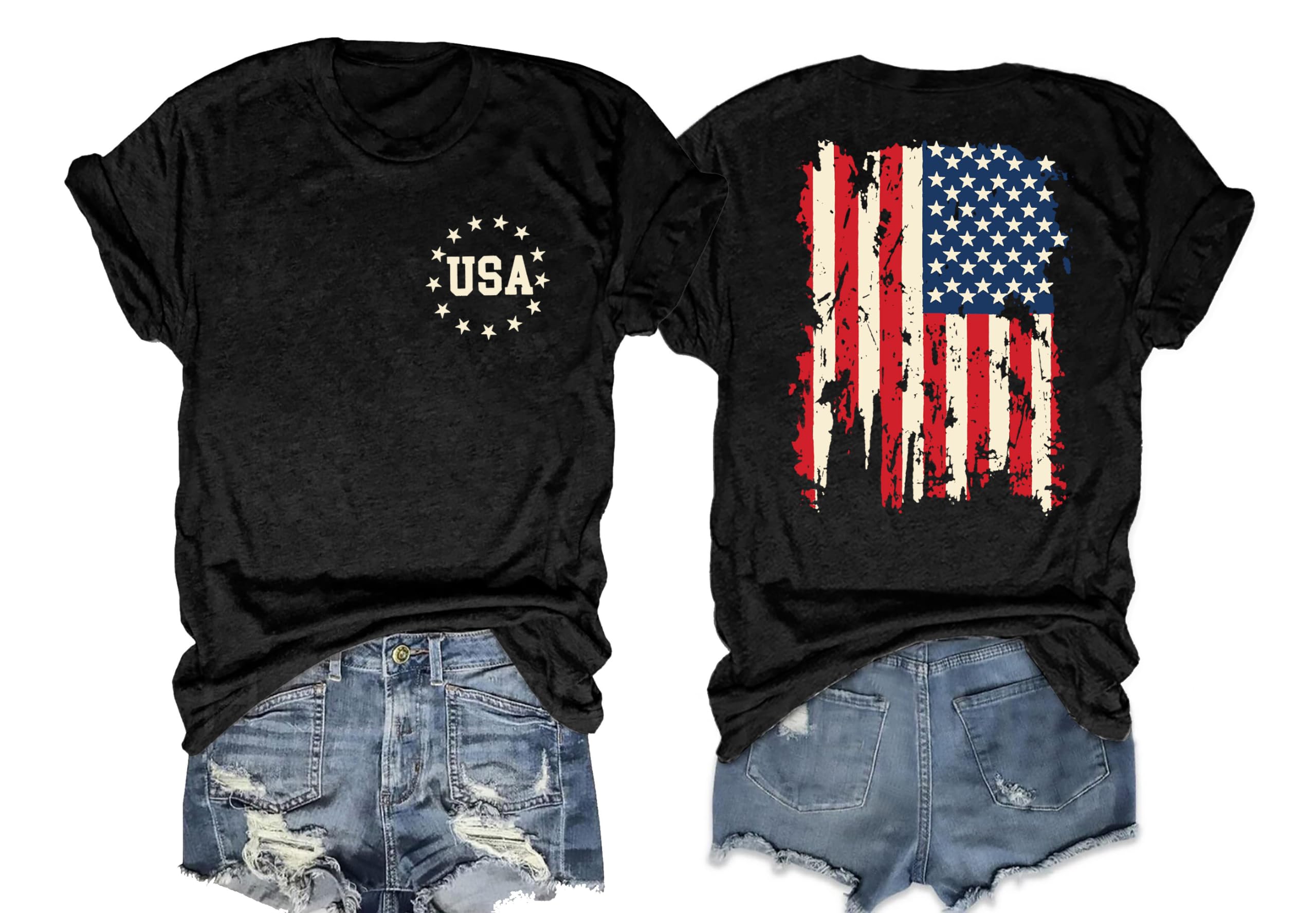 American Flag Shirt Women: Patriotic Shirt USA Flag Stars Stripes Print Short Sleeve T-Shirt 4th of July Tee Tops