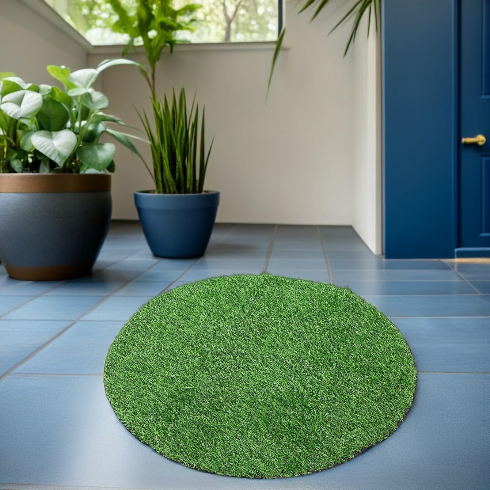 Erba artificiale – 2,5 cm altezza pelo 90 cm rotondo tappeto sintetico per giardino balcone patio ideale per animali domestici e cani