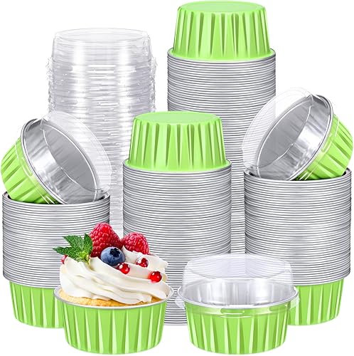 Paquete de 200 tazas de papel de aluminio para hornear cupcakes de 5 onzas, forros de cupcakes, tazas de postre con tapas, vasos desechables para