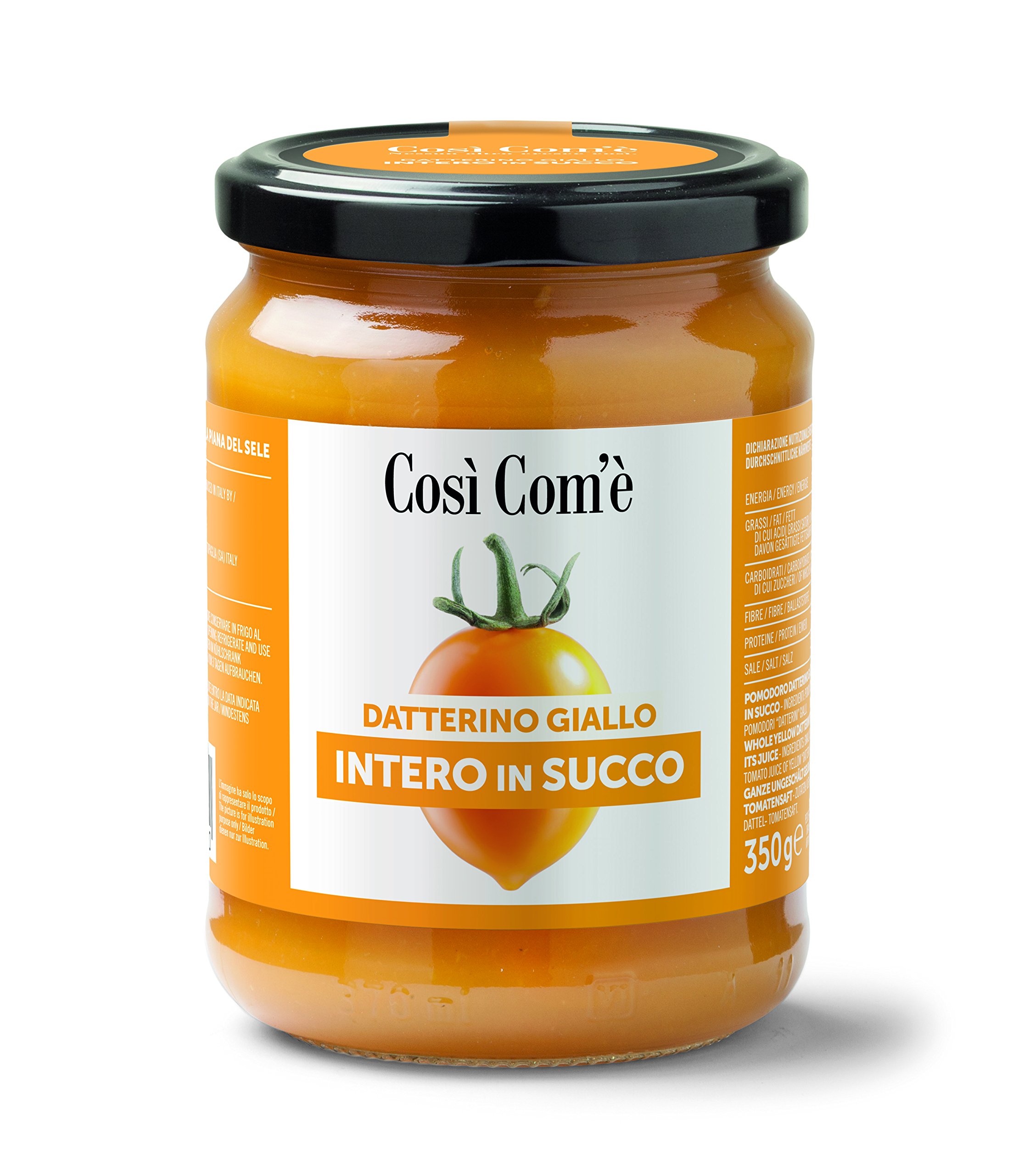 Cosi Come - Datterino, Italian Yellow Tomatoes Unpeeled (12.35 oz), Low-acid, No additives, No preservatives, 100% Natural, Non-GMO