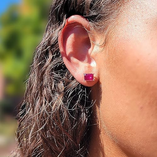 Miniatura 2 de Natural ruby heart encrypt stud earrings 7 by 5mm octagon July birthstone anniversary mothers day valentine high quality gift Uniquelan jewelry ruby