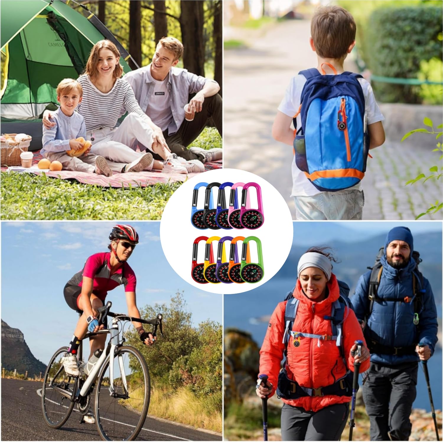 Mini Mousqueton Multifonction, 10 pièces Boussole de Camping Colorée Mini Boussole Enfant Boussole Randonnée pour Les activités de Plein air, Le Camping, la randonnée et Les Voyages