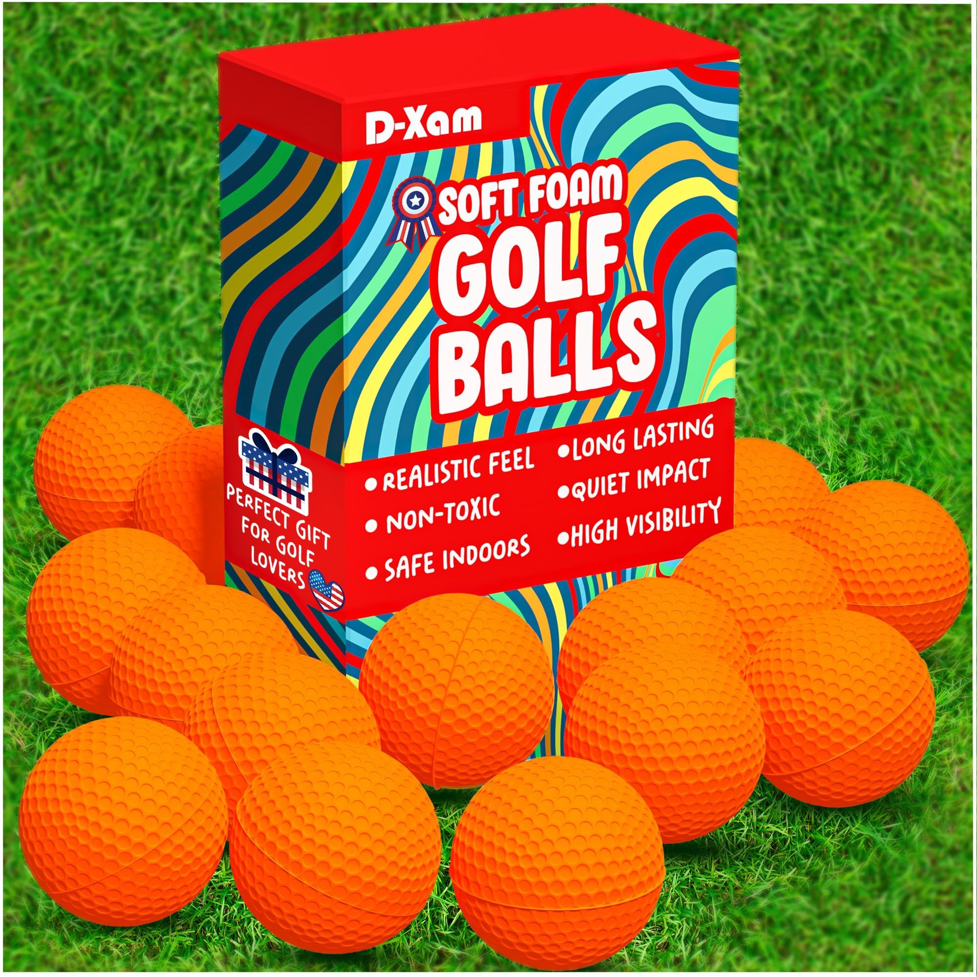 D-Xam Foam Golf Balls Bulk Practice Golf Ball Soft Multicolor, Yellow, White or Orange | Long Lasting & Realistic Feel | Limited Flight Use Indoors