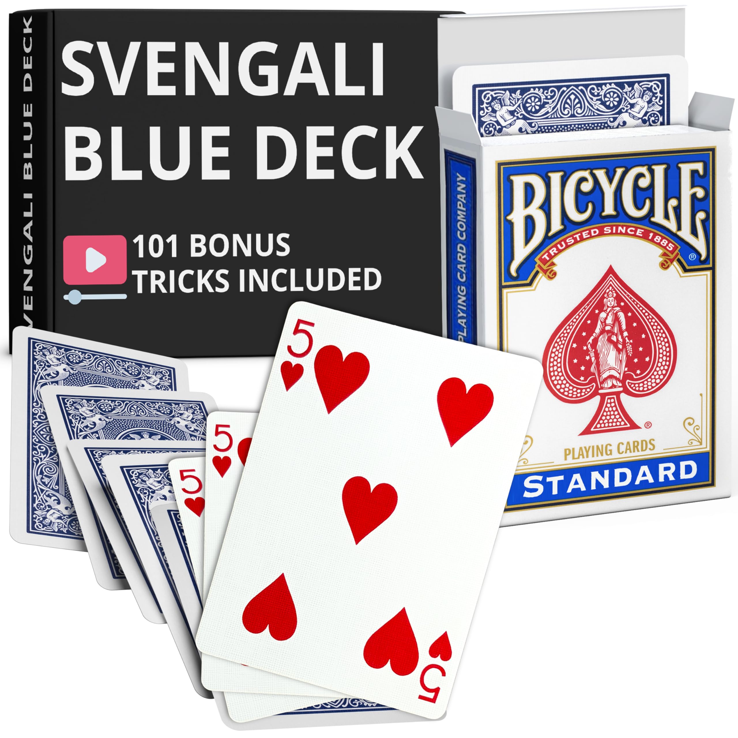 Ted's Sterling Magic Blue Bicycle Rider Back 5 of Hearts Svengali Deck