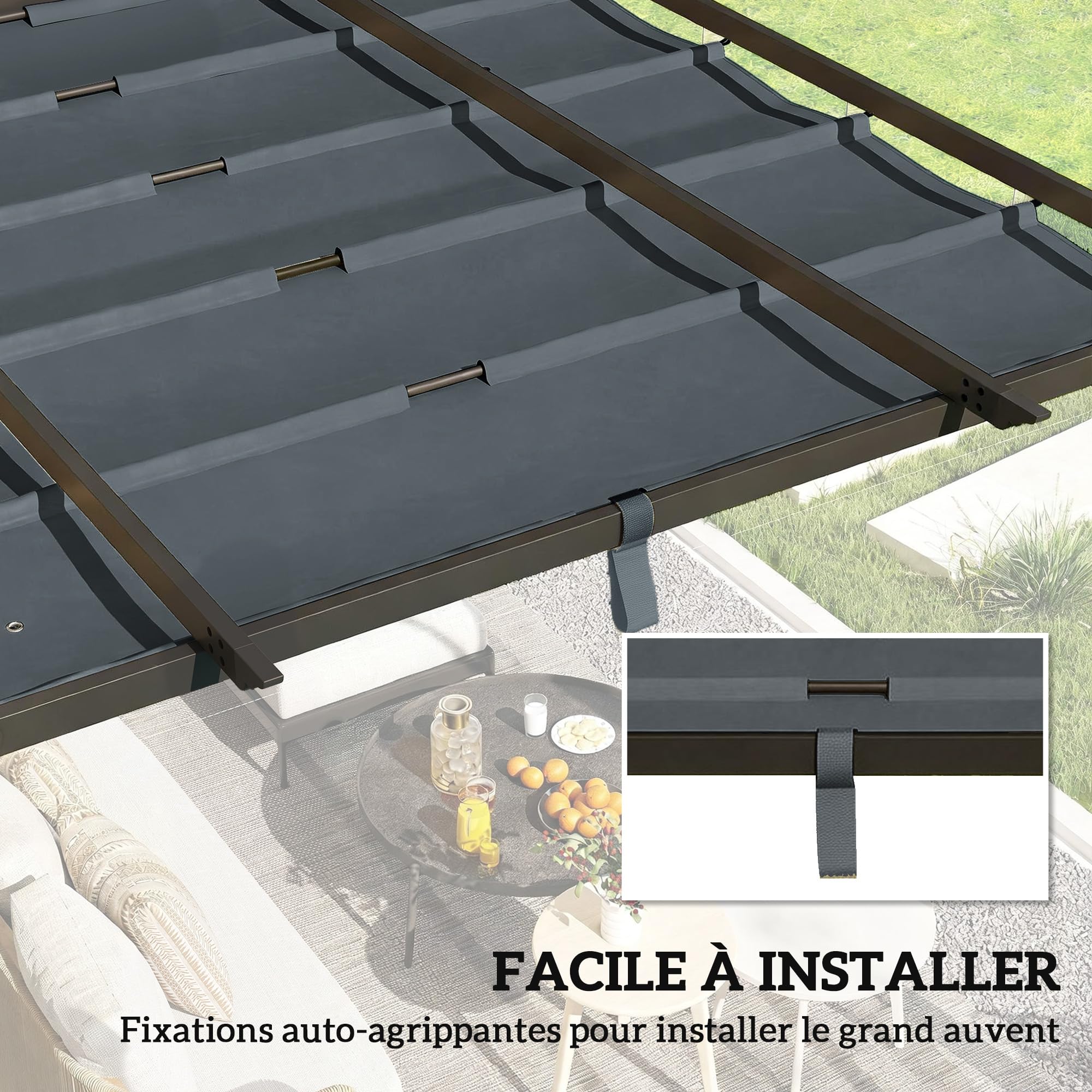 Outsunny Toile de Toit pour pergola Bâche pour Pergola rétractable de 3 x 3 m, Toile Uniquement 288 x 298 cm en Polyester 180g/m³, Protection Solaire 30+, Gris foncé
