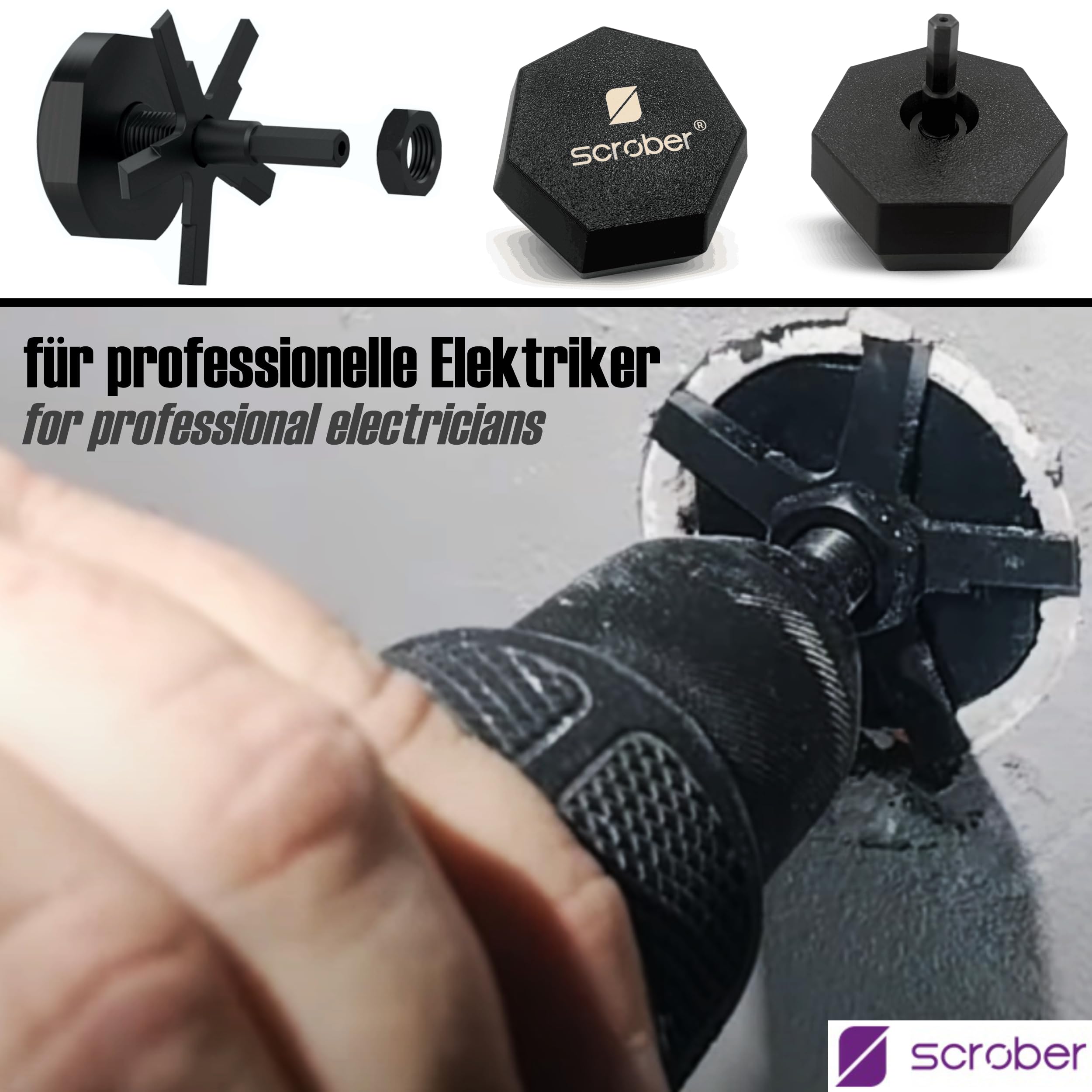 SCROBER Unterputzdose Schneidbohrer mit Etui GRATIS ∅ 65 mm für alle Bohrer und Akkuschrauber | für Stuckateur, Gipser, Elektriker, Werkzeug, Hausrenovierung