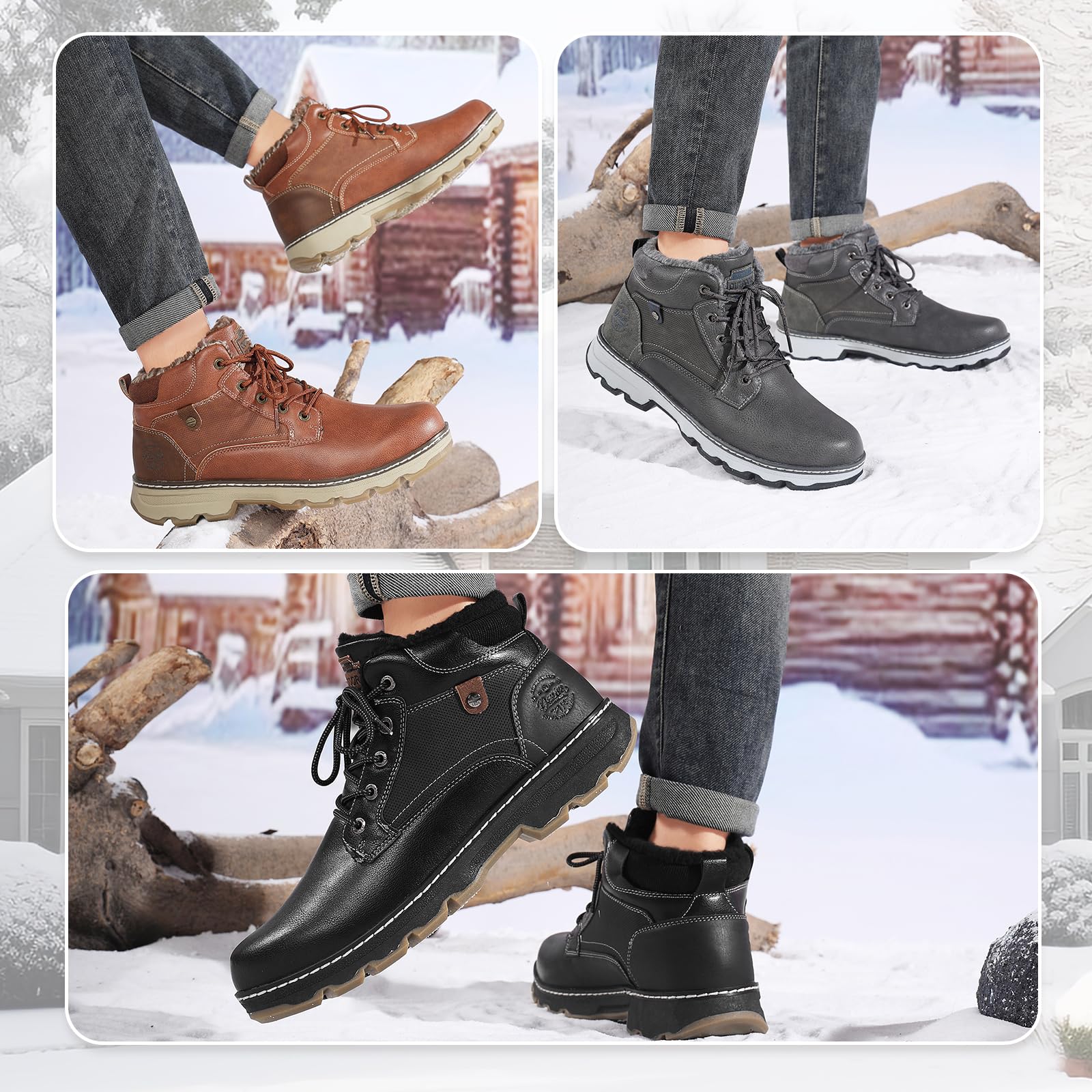 ARRIGO BELLO Bottines Homme Cuir Chaussures de Randonnée Hiver Fourrées Bottes de Neige Marche EU41-46