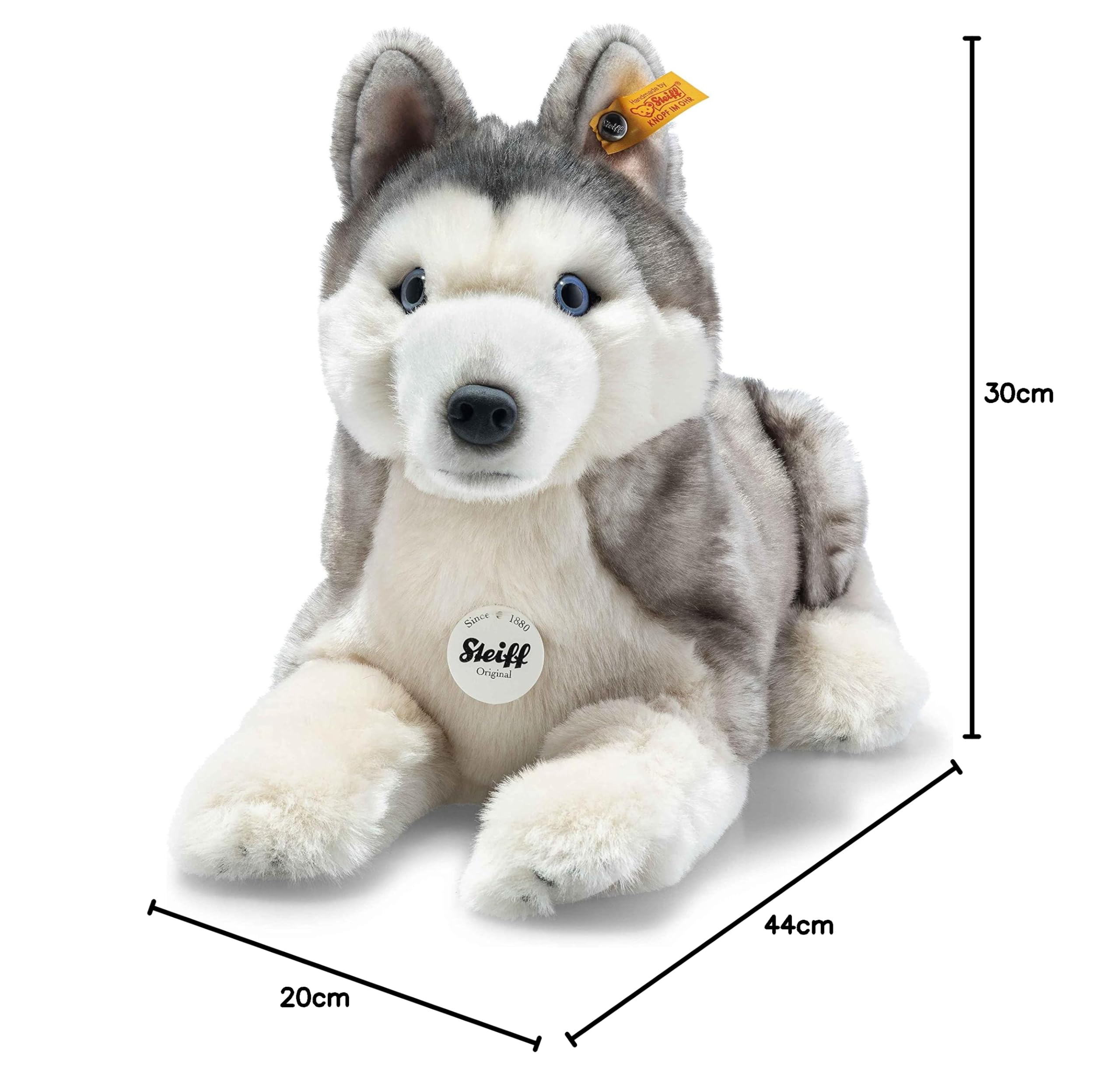 Steiff Przytulanka Bernie Husky, słodka pluszowa zabawka z oczami z tworzywa sztucznego, dla dzieci, chłopców i dziewczynek, pluszowa zabawka, 33 cm, biała, 067891
