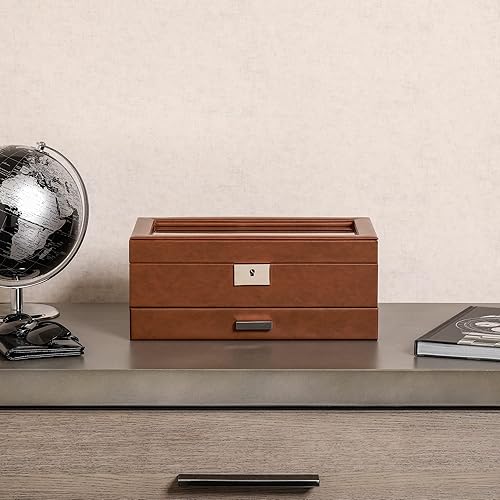 Miniatura 8 de ROTHWELL Caja de reloj de 10 ranuras en cuero con cajón de valet organizador de exhibición de lujo con forro de microgamuza ultra suave soporte para