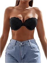 GORGLITTER Women's Strapless Underwire Front Fastening Bras Scalloped Lace Bandeau Bras