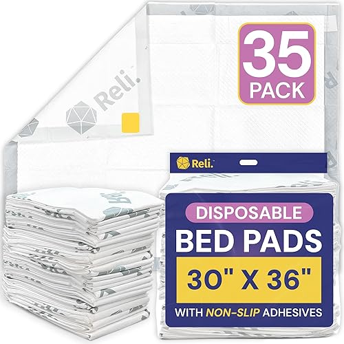 Reli. Almohadillas de cama desechables (paquete de 35) 30 x 36 pulgadas Almohadillas de cama XL desechables para adultos Almohadillas de cama