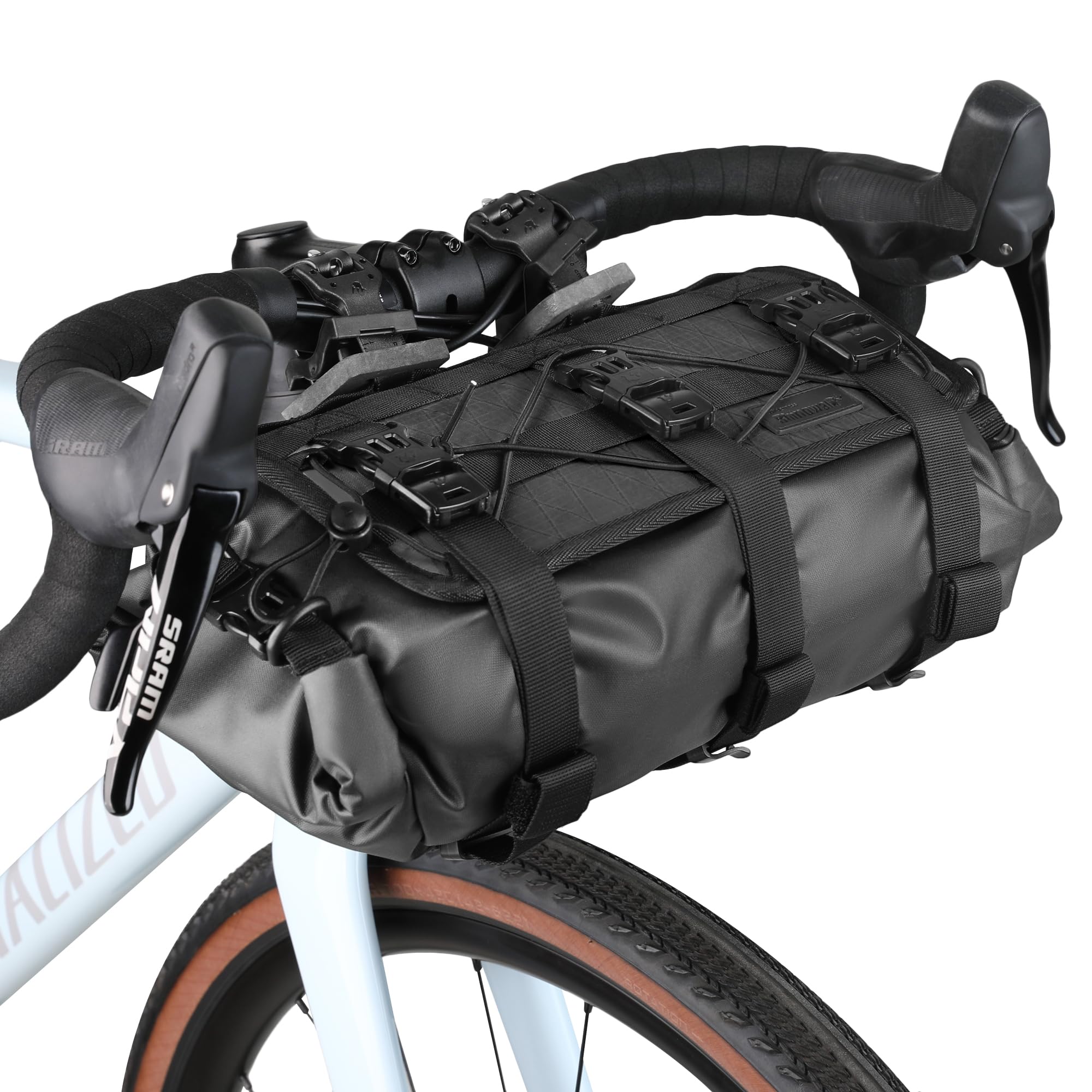 Rhinowalk Fahrradlenkertasche Wasserdicht 8–13L, Rolltasche mit Schultergurt, Leichte Fronttasche für MTB Rennrad Pendeln Radfahren, Schwarz