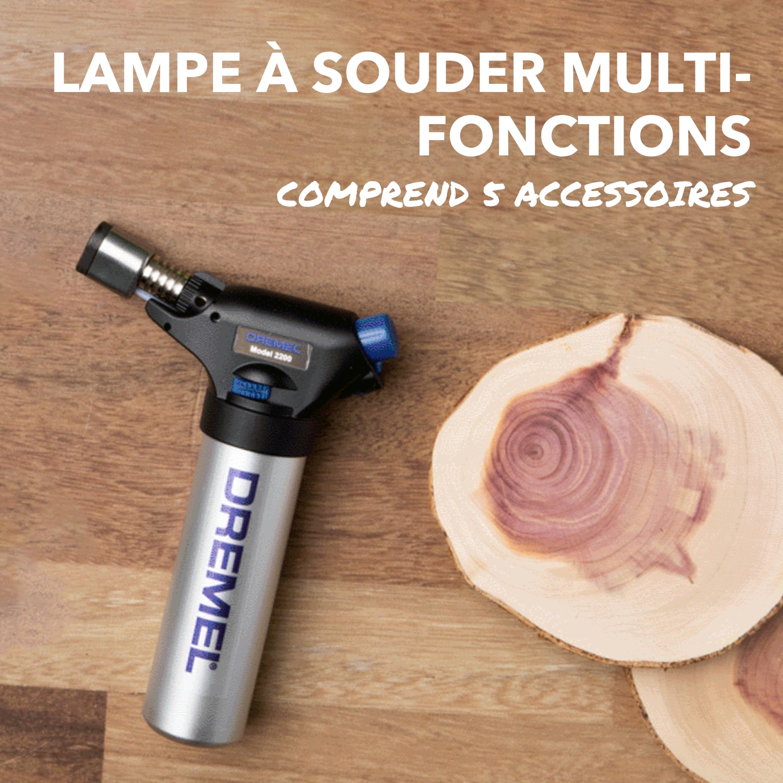 Dremel 2200 VersaFlame Brûleur à gaz butane multifonction - Lampe à souder au gaz butane et kit de soudure (avec 5 accessoires pour souder, rétrécir, souder, flamber)