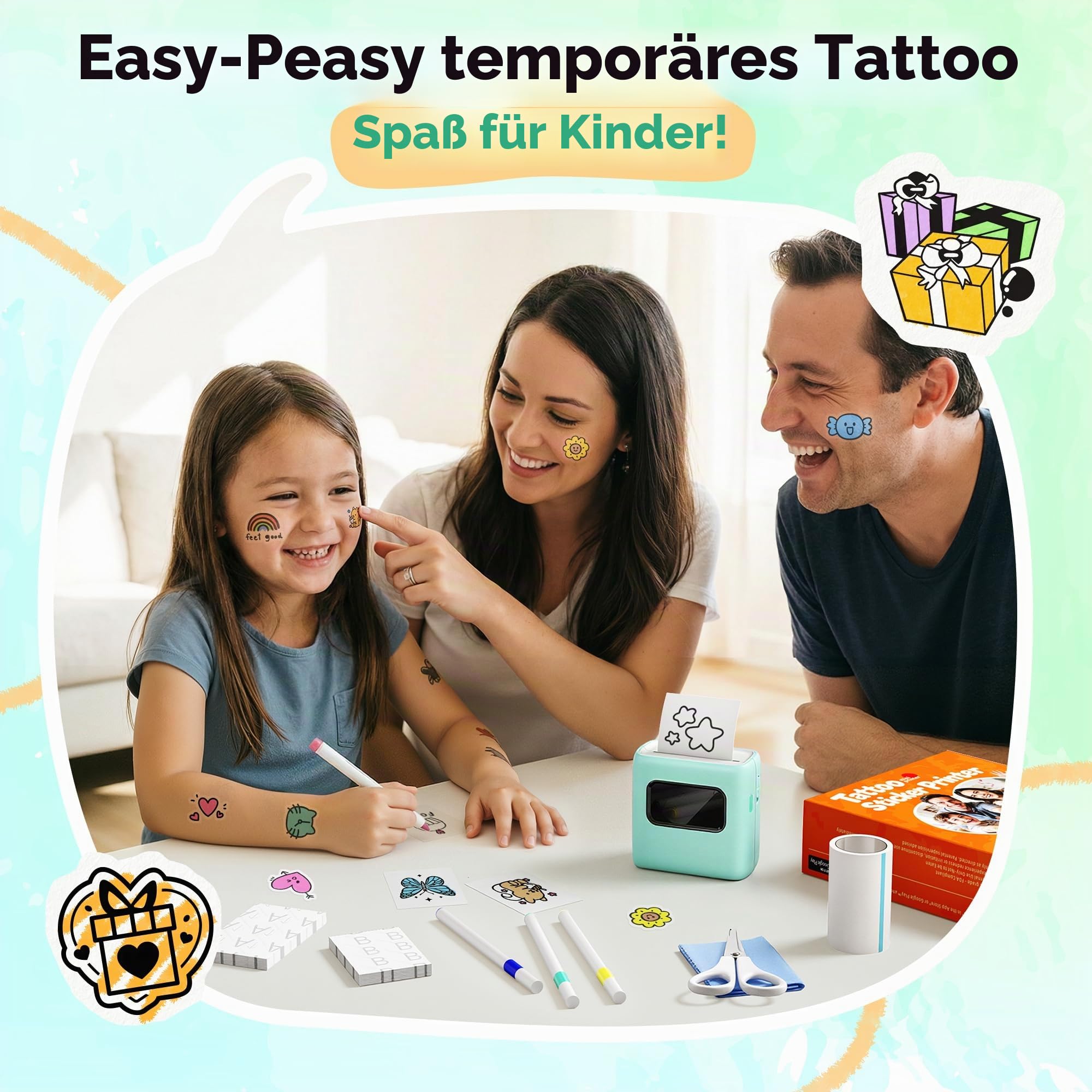 Temporärer Tattoo Maker für Kinder mit Nachfüllpack, Erstellen Sie Individuelle Temporäre Tattoos mit 80 Tattoo Papieren und 8 Markern