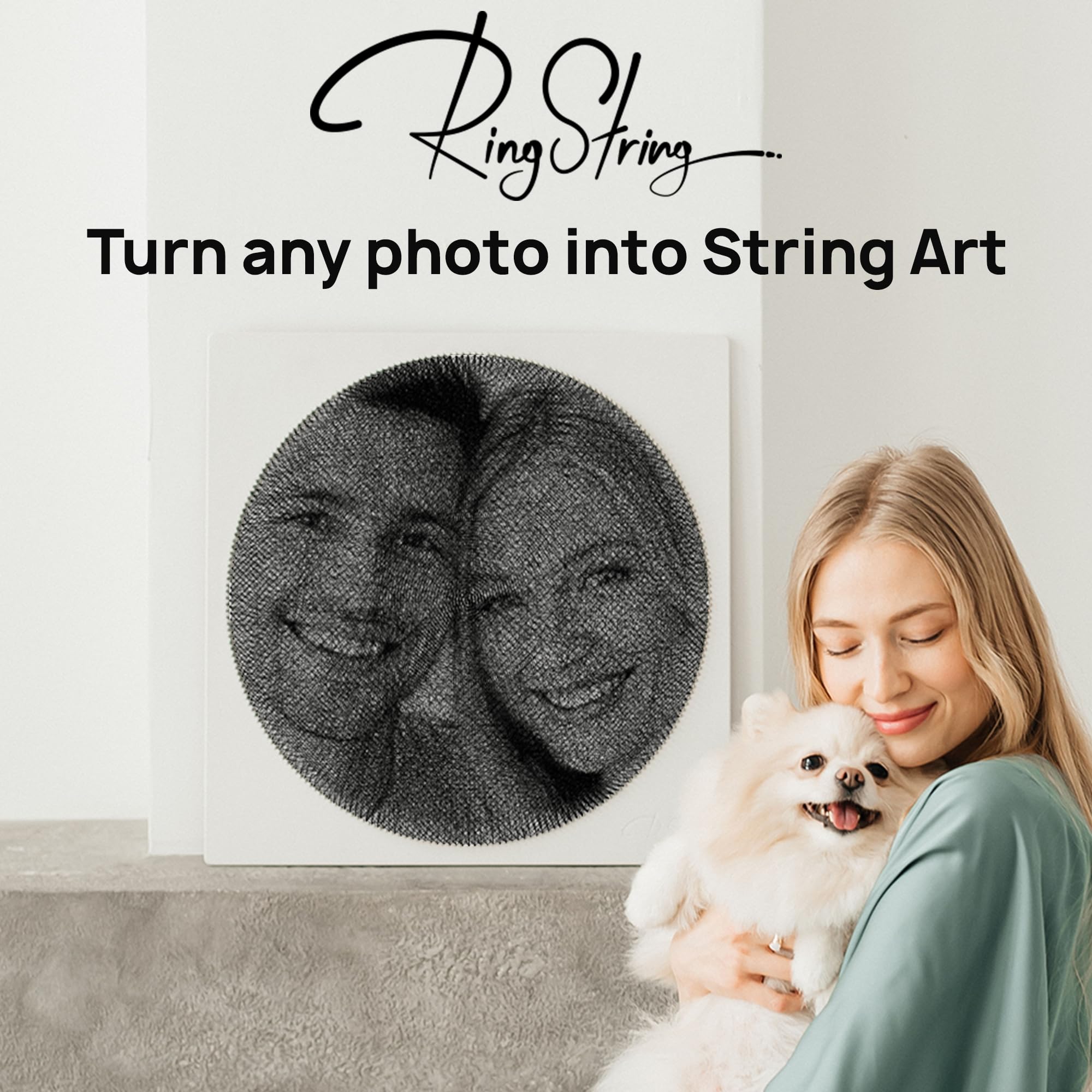 RingString - Kit per lavori artistici con filo DIY | Regalo personalizzato | Il tuo soggetto preferito come ritratto con filo | Motivo a scelta | Quadro (Maxi 50x50 cm)