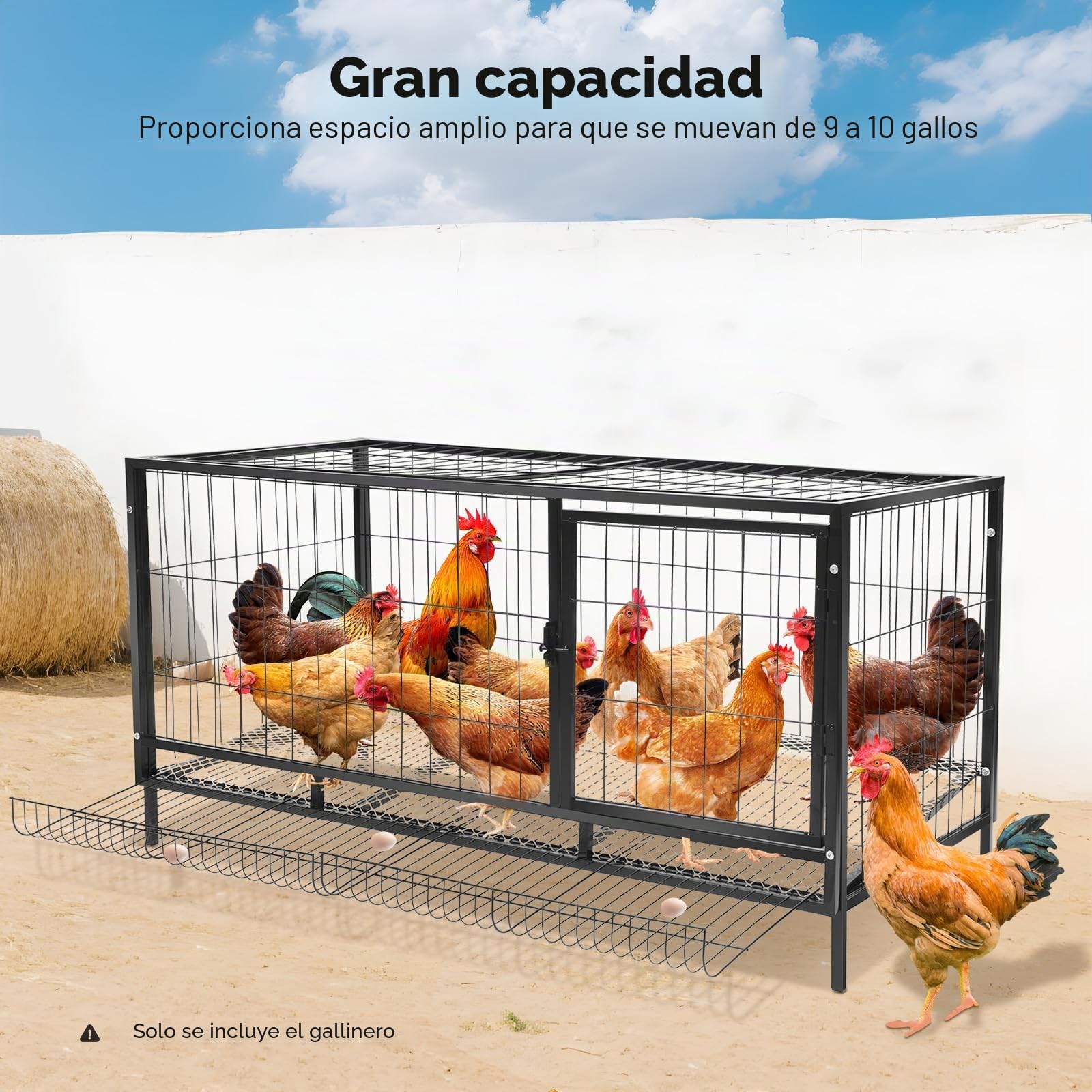 Gallinero para 10 gallinas, jaula exterior de hierro con pajarera abierta y desmontable, todo en uno, gallinero con corral, jaula de gallinas con nido, 120 * 58 * 62 cm
