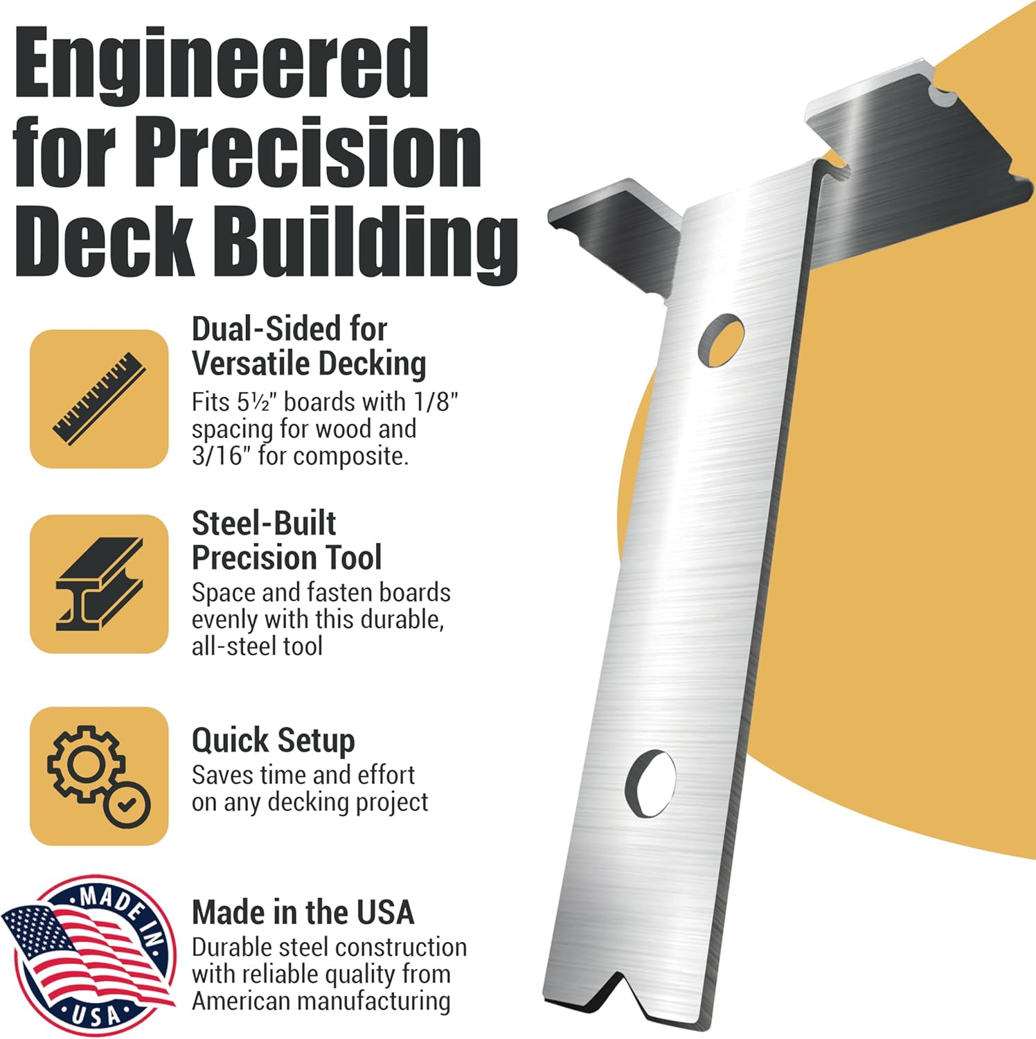 Steel Deck Spacing and Fastening Tool 3 Pack for Use with 5-1/2 Inch Deck Boards | Works for Treated Wood or Composite Decking | Deck Jig for Professional Neat Finish | Made in USA