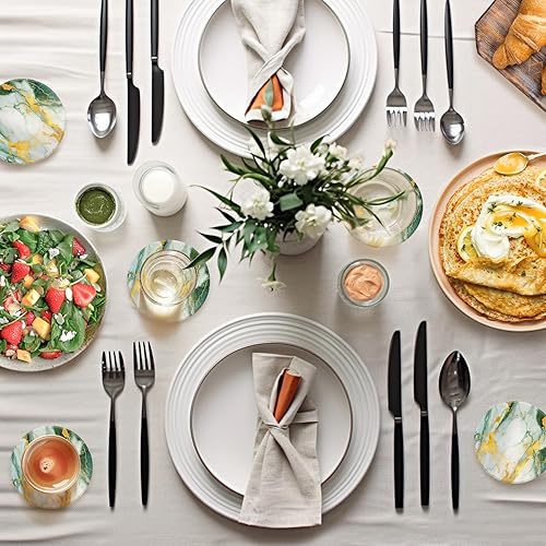 Miniatura 6 de ComSaf Juego de 6 posavasos absorbentes para bebidas con soporte, posavasos de cerámica con patrón de mármol, posavasos artísticos para mesa de