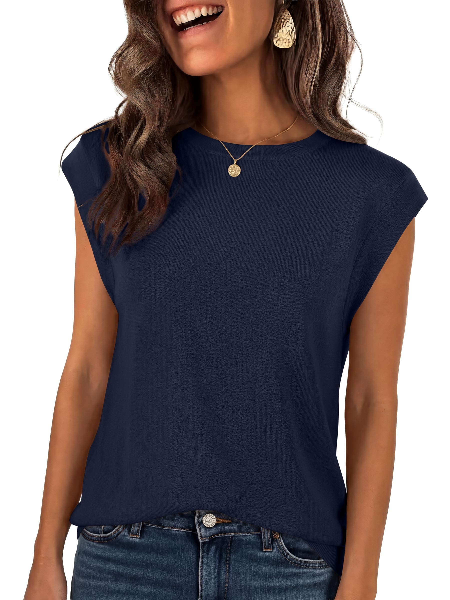 ANRABESS Womens Sweater Vest 2026 Summer Crew Neck Cap Sleeve Tank Tops Business Casual Lightweight Pullover Sweaters Shirts