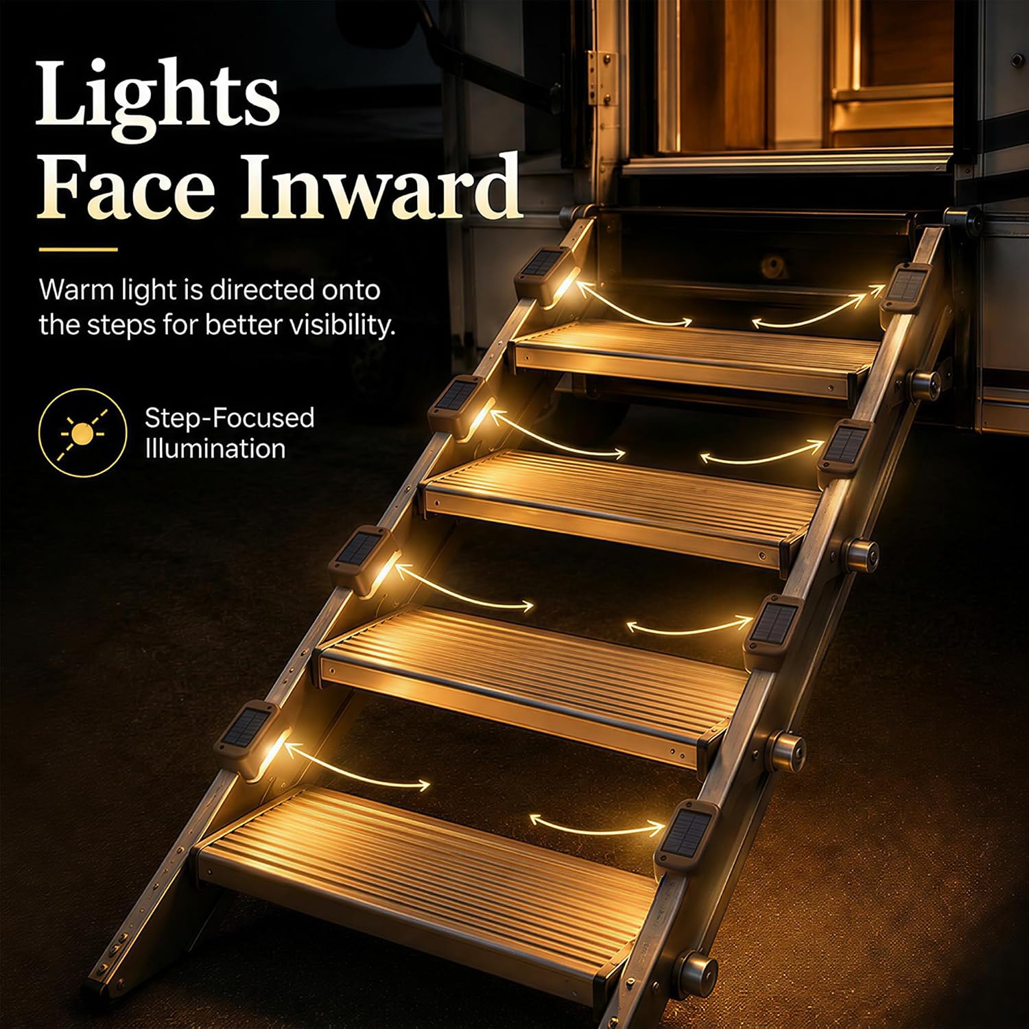 8 Pack Solar RV Step Lights, IP68 Waterproof Warm White Stair Lights