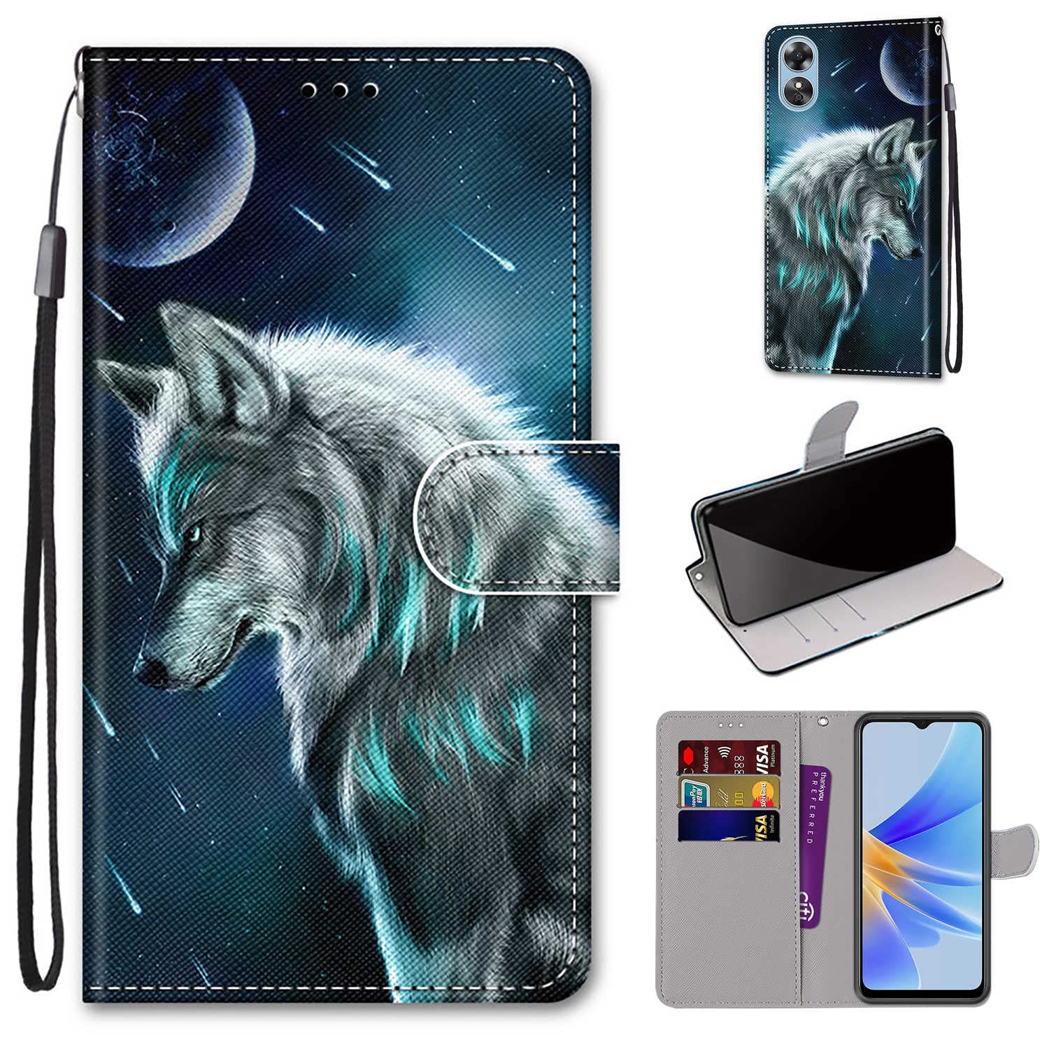 Cover Per OPPO A17, Custodia Portafoglio A Libro In Pelle PU Con Disegni Gatto E Cane, Porta Carte, Chiusura Magnetica, Funzione Stand, Antiurto, Rosa - 4
