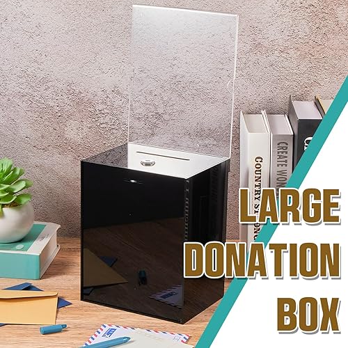 Miniatura 4 de 4 cajas de donación de acrílico con candado de sugerencias de candado con soporte para letreros, rifa de bloqueo grande, caja de votación para