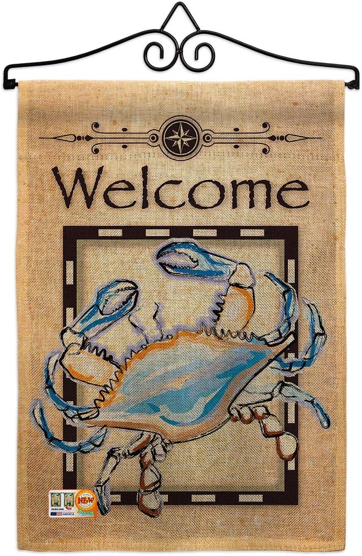 Blue Crab Burlap Garden Flag Set Wall Hanger Animals Sea Creature Nautical Ocean Fish Outdoor Summer Marine Small Decorative Gift Yard House Banner Double-Sided Made In USA 13 X 18.5