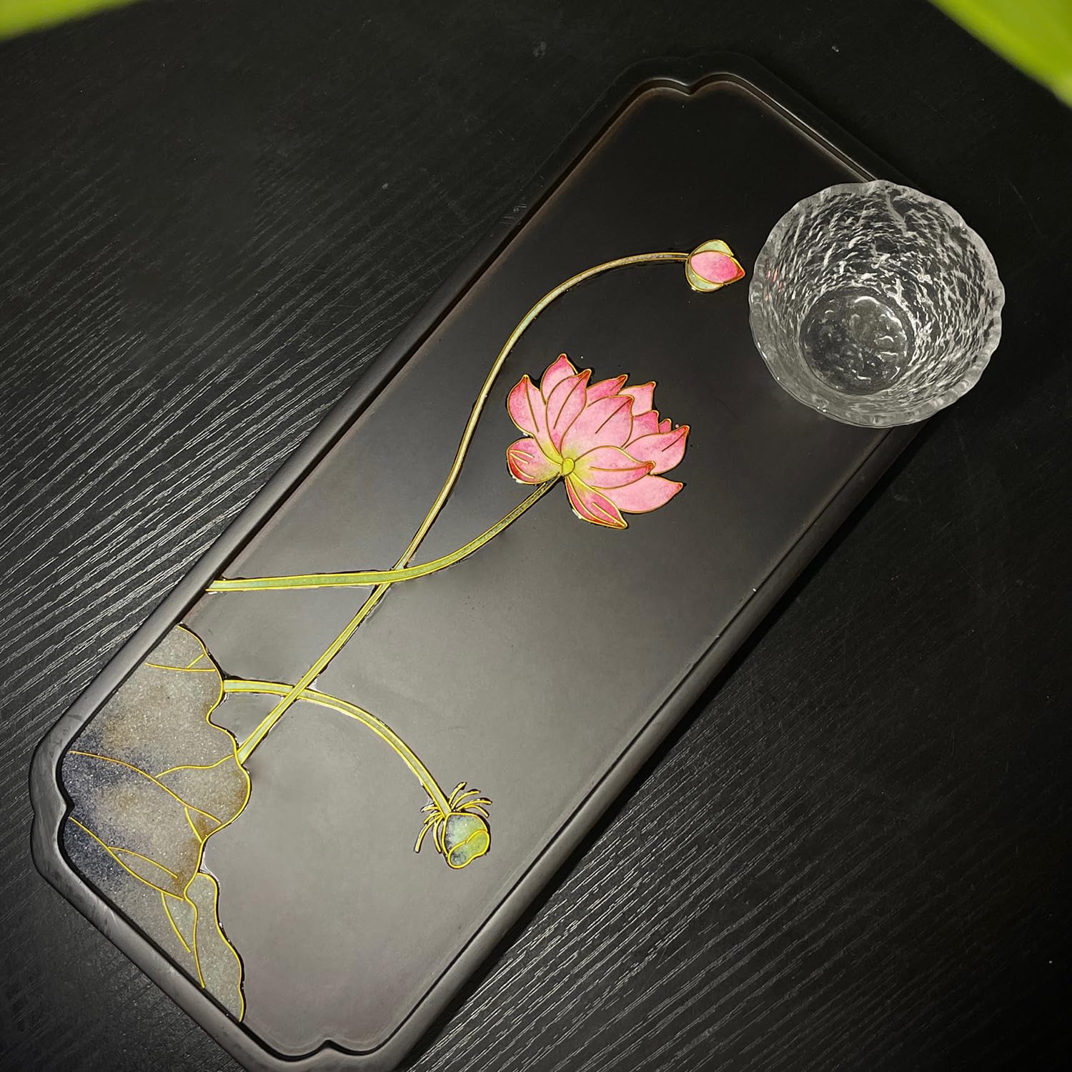 DIY emaliowany zestaw do malowania Cloisonne - stwórz własną dekoracyjną czarną bambusową tacę lotosu, idealna do serwowania herbaty i przekąsek, wyjątkowy prezent do dekoracji domu