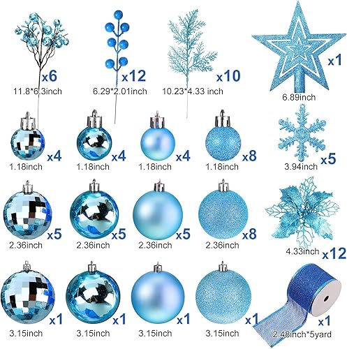 Miniatura 3 de Sratte 94 Pcs Christmas Tree Decorations Set, Christmas Tree Ball Ornaments Glitter Poinsettia Flowers Decorations Glitter Berries Stems for Xmas