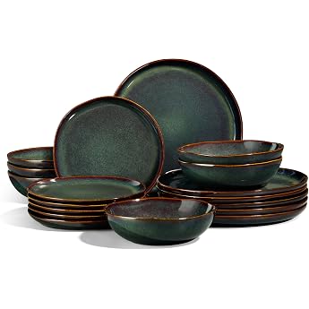 Joyfair 18-Piece Stoneware Crockery Set for 6 People - Reactive Tundra Green