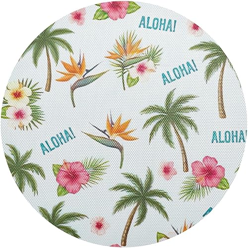 Tropical Palm Hibiscus White Round Table Placemats, Heat Resistant Non Slip Washable Table Mats Set for Kitchen one sizex4