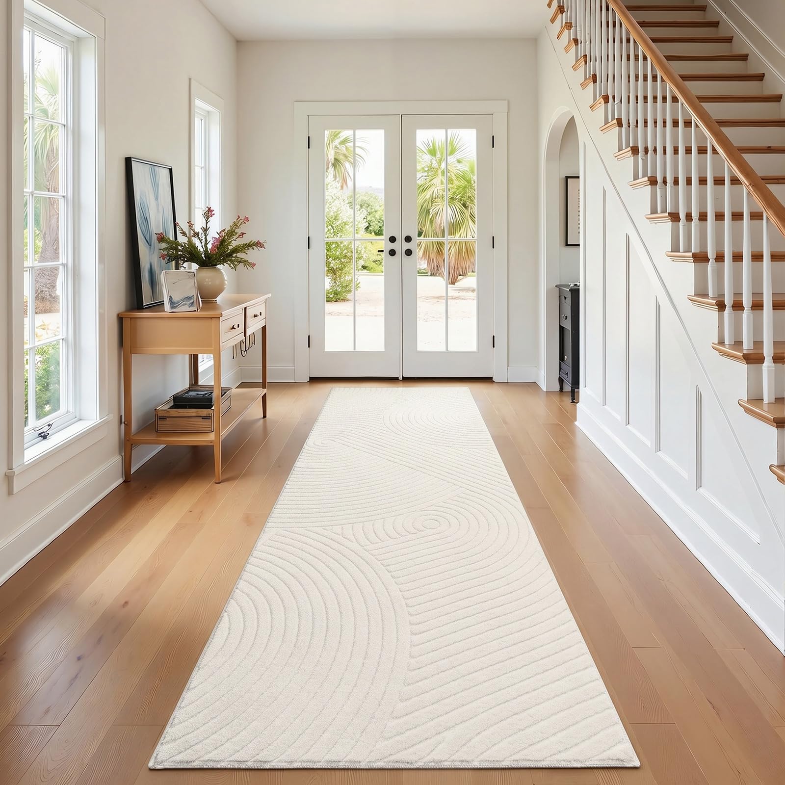 SHACOS Teppich Läufer Flur rutschfest, 80 x 300 cm Beige Waschbar Küchenteppich, Modern Kurzflor Teppichläufer für Flur, Küche und Wohnzimmer