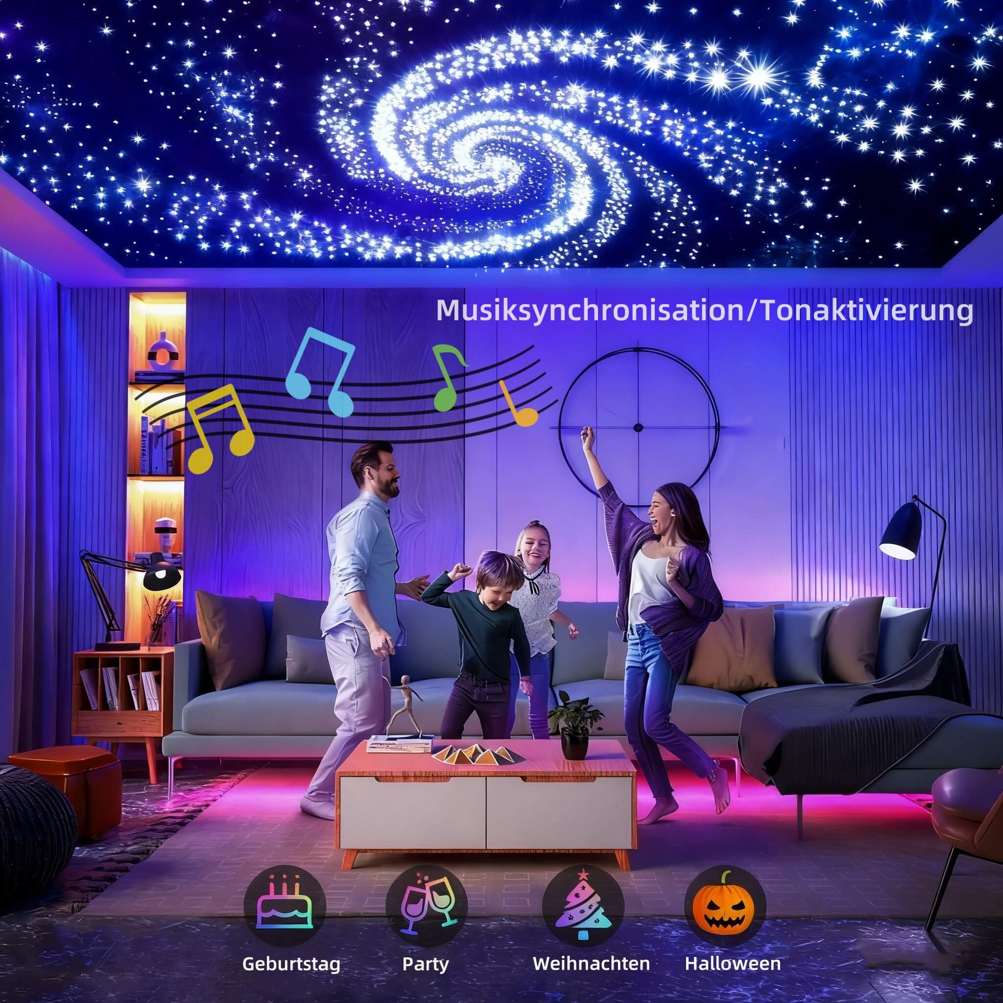 GIDEALED Twinkle Starry Sky Light de fibra óptica para coche y hogar, 600 unidades x 3 m x 0,75 mm Juego de luces de techo estrella con aplicación/control remoto RGBW Fiber Optic Light Music, función