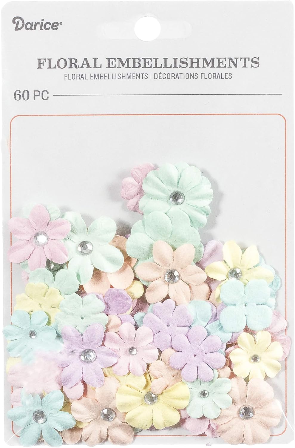 Darice , Assorted Miniature Floral Embellishment: Pastel, Sizes, 60 Pack