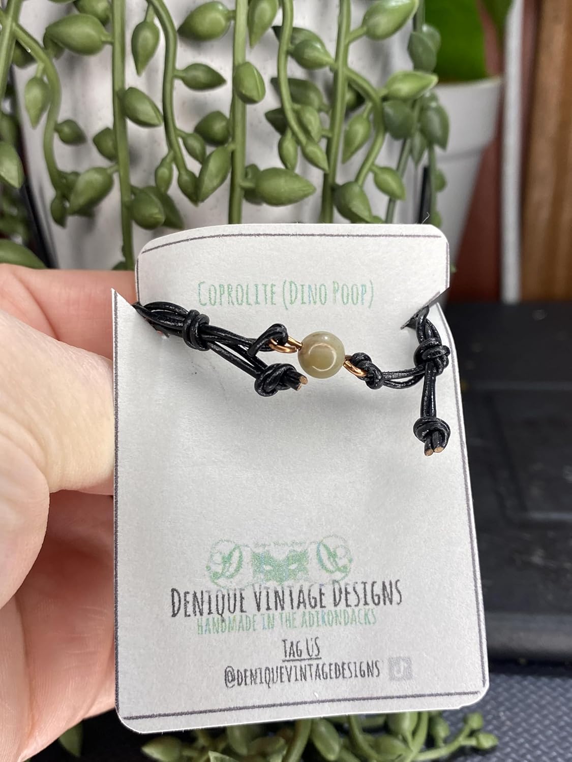 Coprolite Fossil Real Dinosaur Poop Adjustable Friendship Bracelet on Copper- Bronze-Steel-Black Iron-Silver-Titanium-BlackNiobium-14KGold-14K Rose Gold Metal Wire on a Leather or Waxed Cord