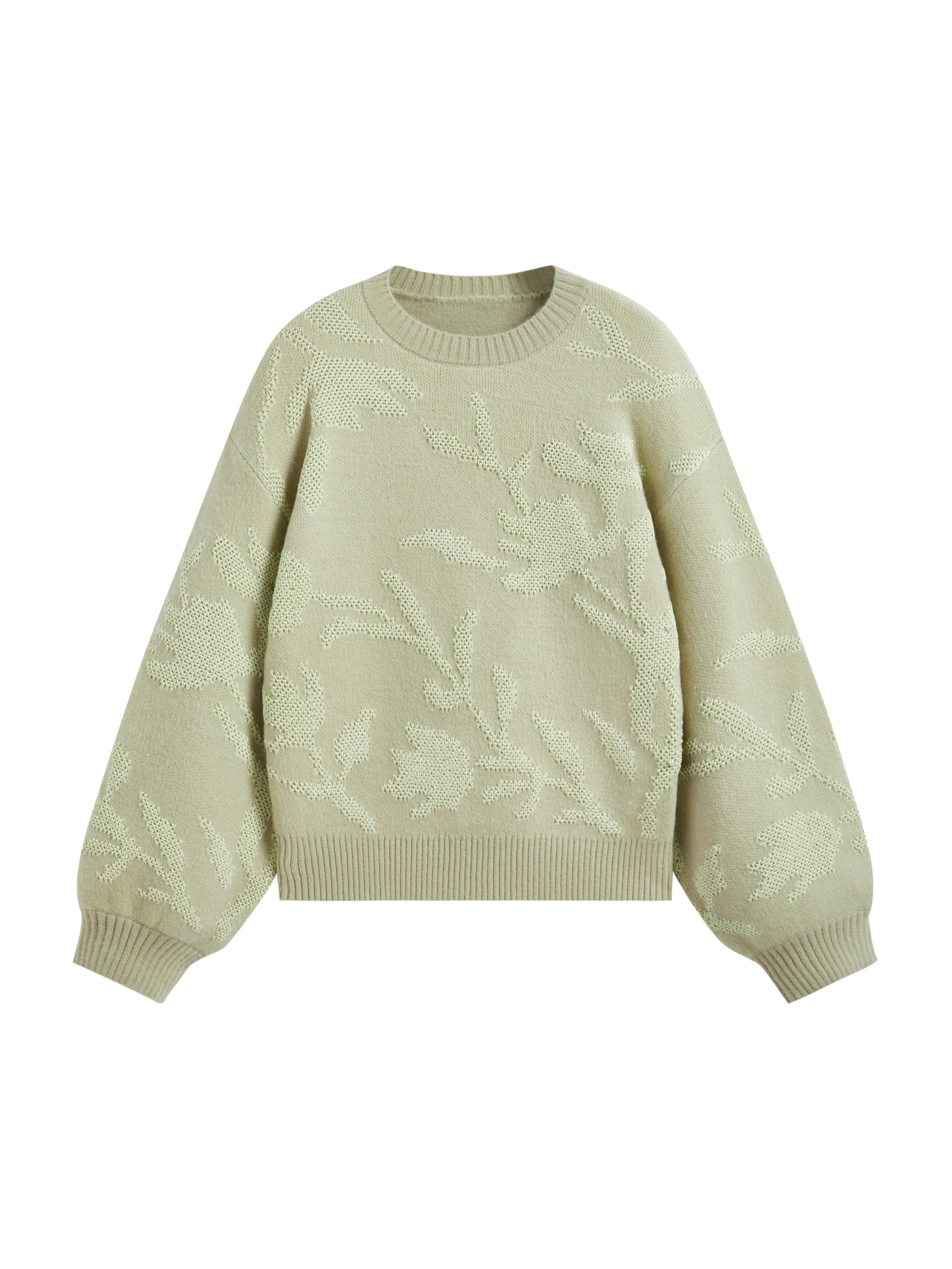 CIDER Oversized Women Trendy Crew Neck Knit Sweater Floral Plant Texture Long Sleeve Pullover Sweaters for Women