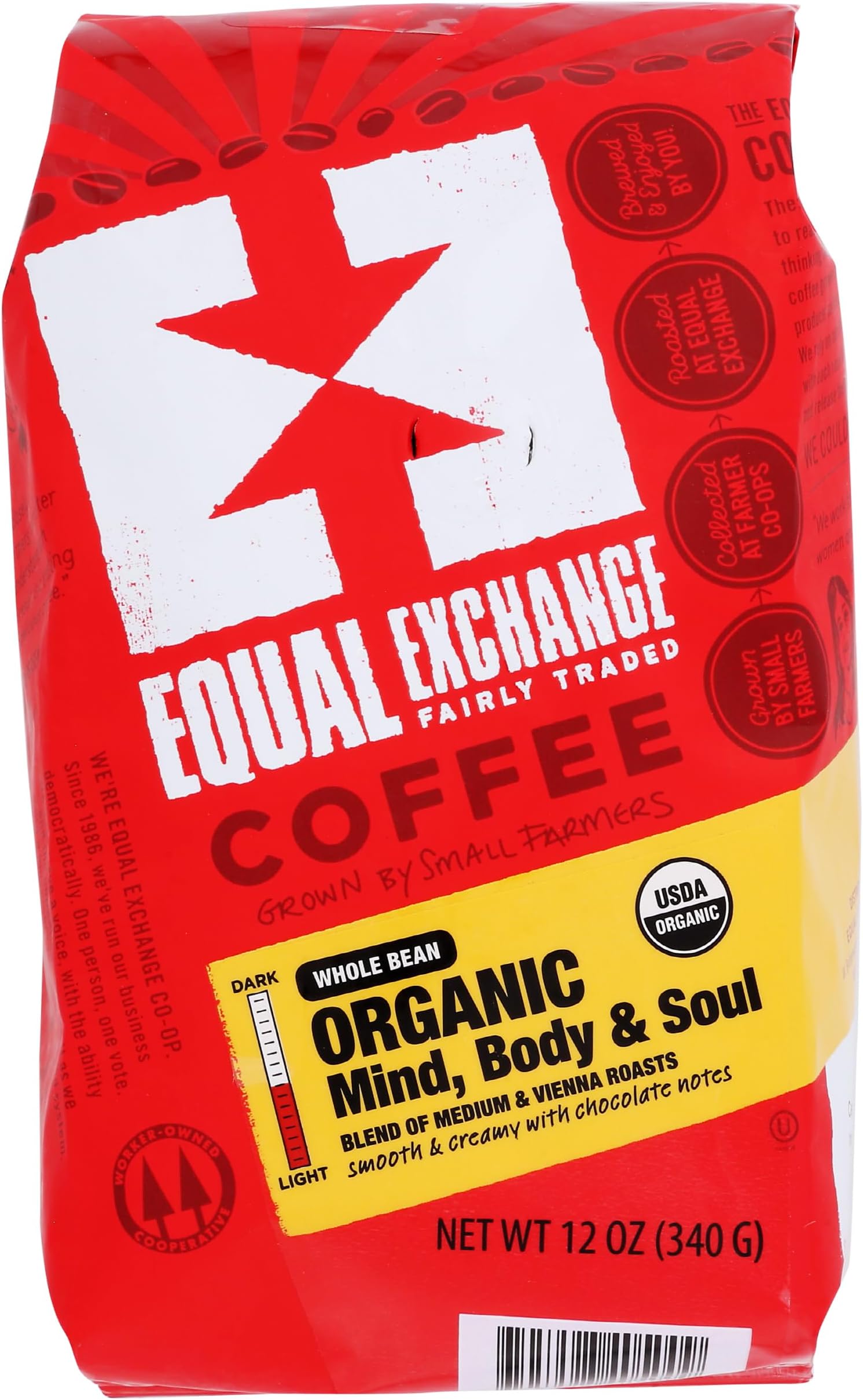 Equal Exchange Organic Whole Bean Coffee, Mind Body Soul, 12-Ounce Bag
