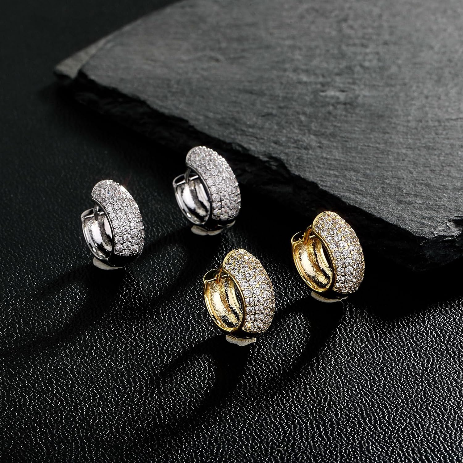 Hoop Earrings for Women 18K Gold Plated Iced Out Silver Huggie Earrings for Men Hypoallergenic Cubic Zirconia Earrings - Image 7